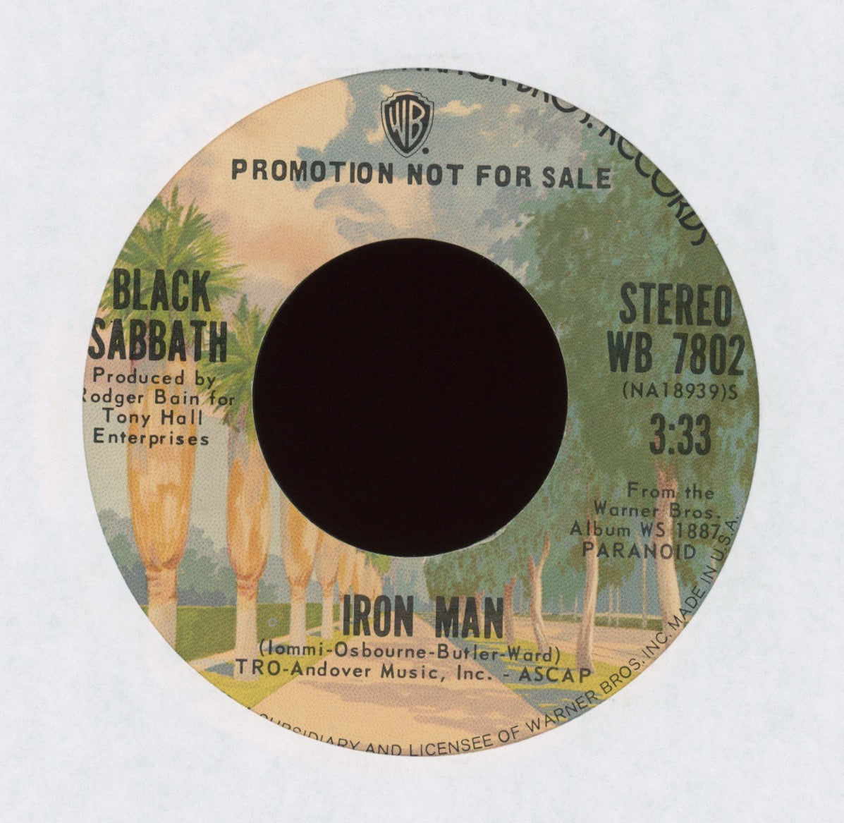 Black Sabbath - Iron Man on Warner Bros Promo Rock 45