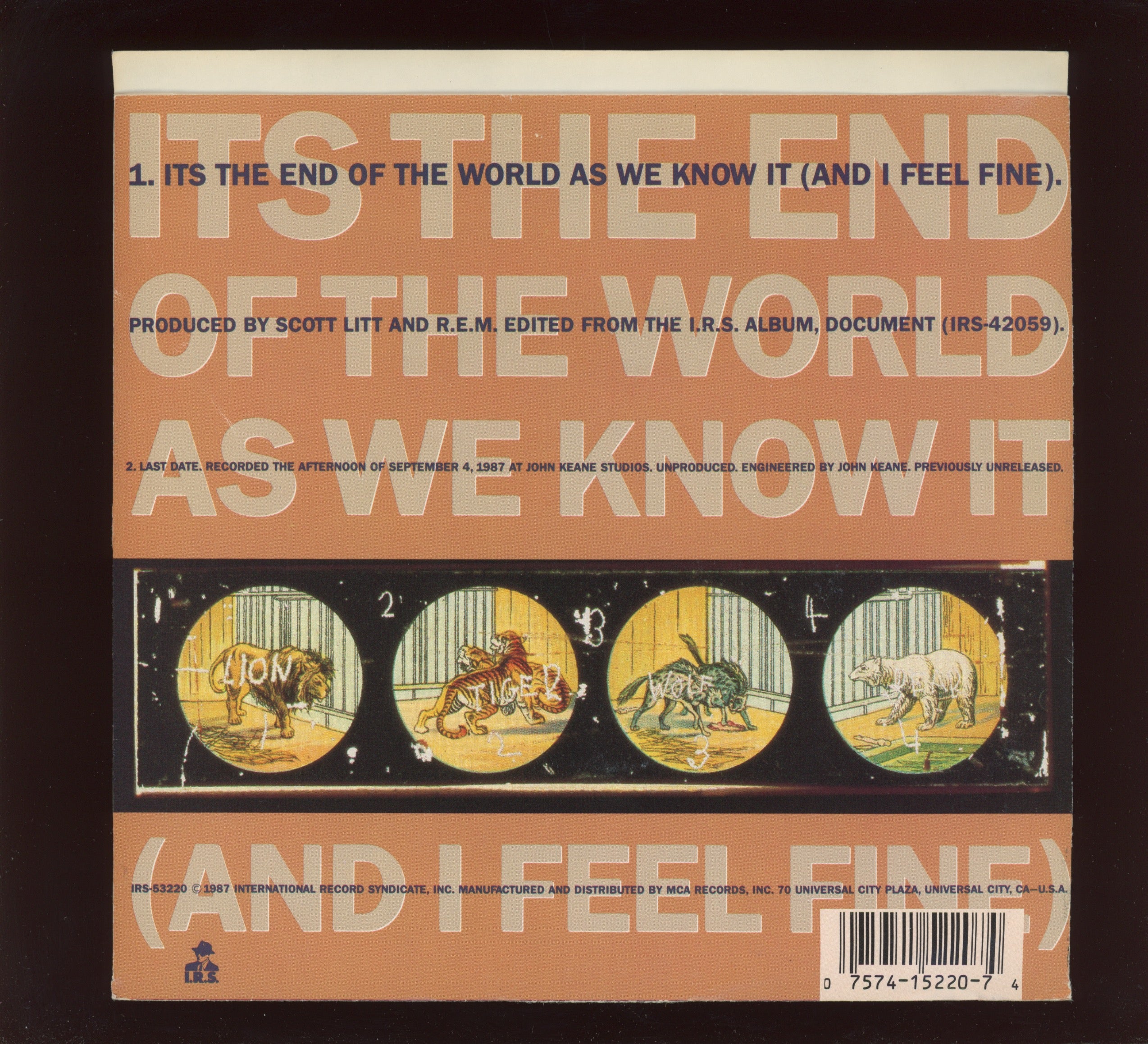 R.E.M. - Its The End Of The World As We Know It (And I Feel Fine) on I.R.S. Promo 45 With Pic Sleeve