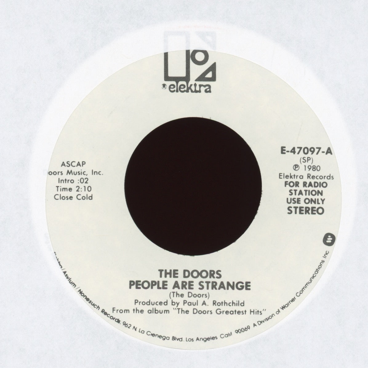 The Doors - People Are Strange on Elektra Promo 45 With Pic Sleeve 1980