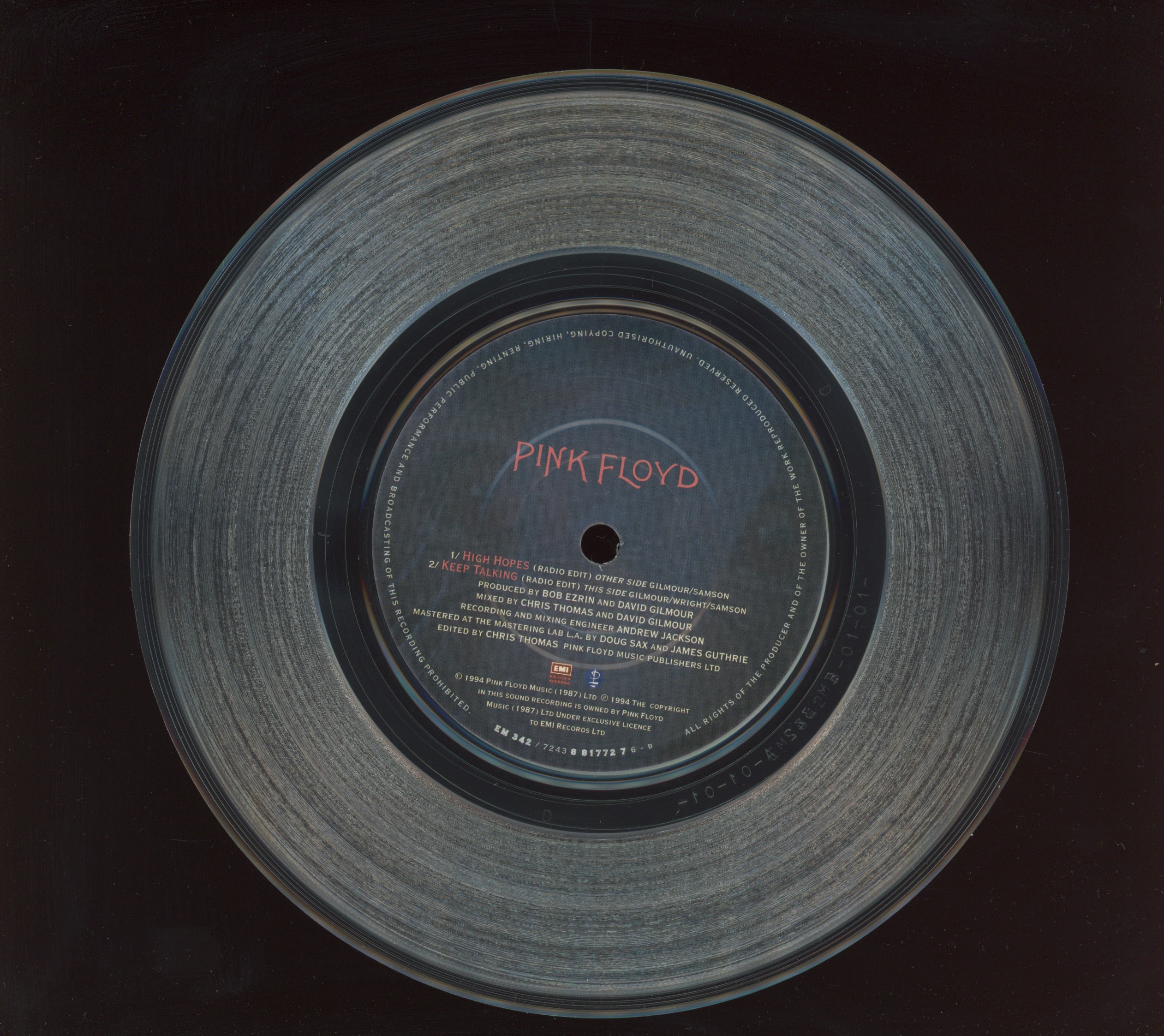 Pink Floyd - High Hopes on EMI UK Ltd Clear Vinyl 7" With Poster Sleeve