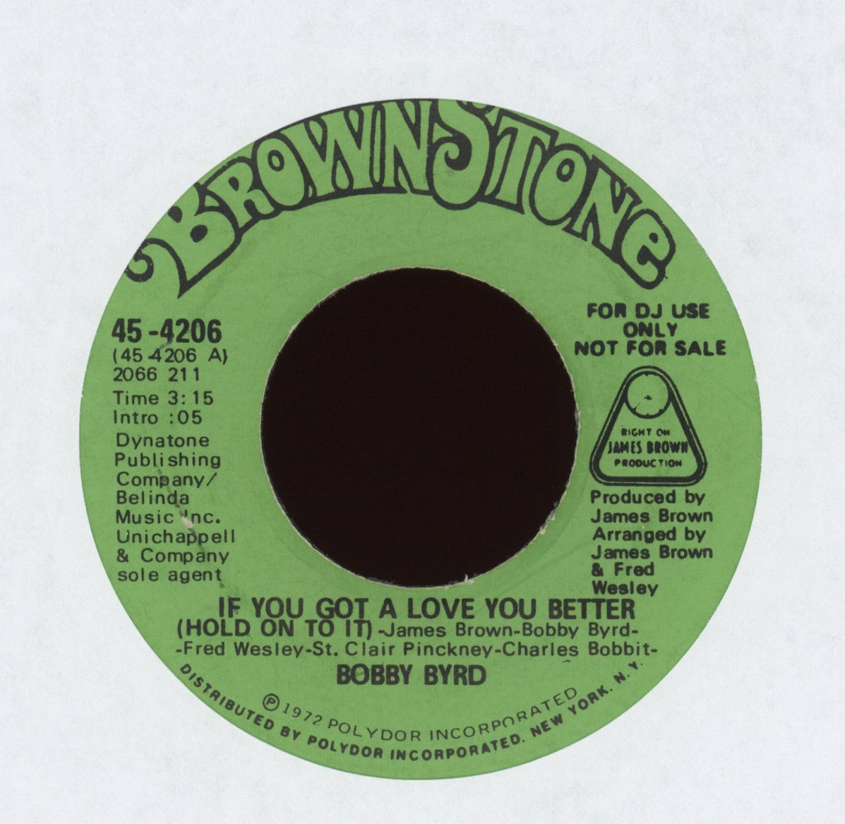 Bobby Byrd - If You Got A Love You Better (Hold On To It) on Brownstone Promo Funk 45