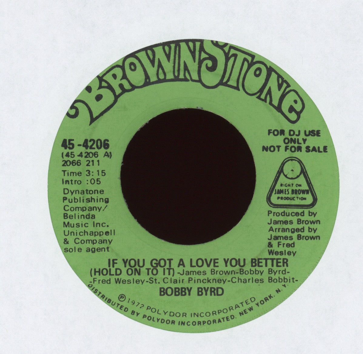 Bobby Byrd - If You Got A Love You Better (Hold On To It) on Brownstone Promo Funk 45