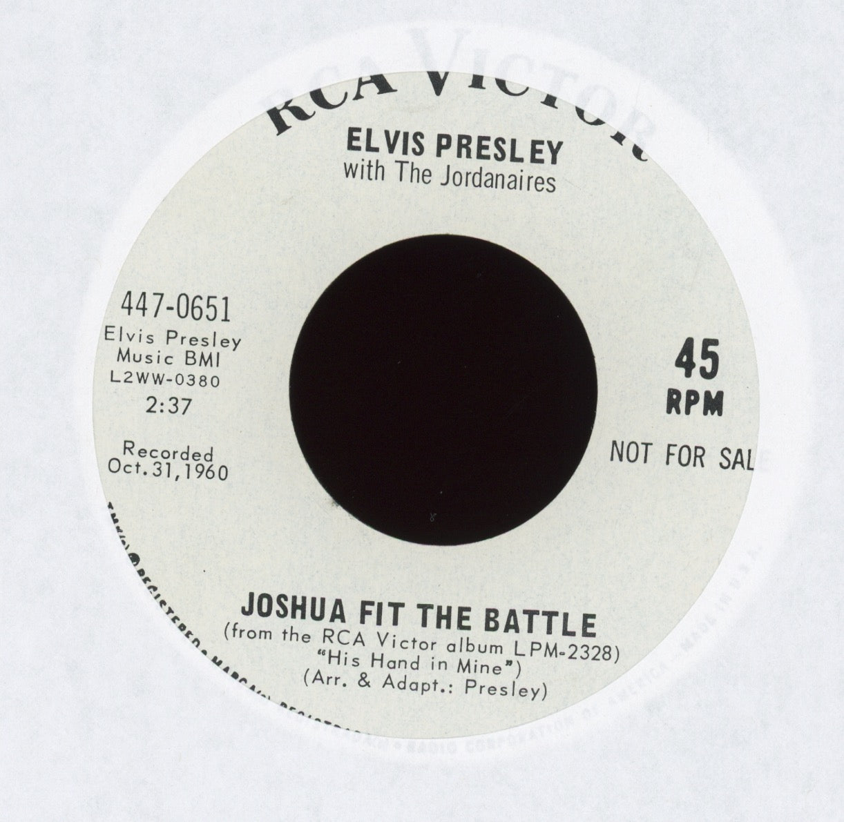 Elvis Presley - Joshua Fit The Battle on RCA Promo 45 With Picture Sleeve