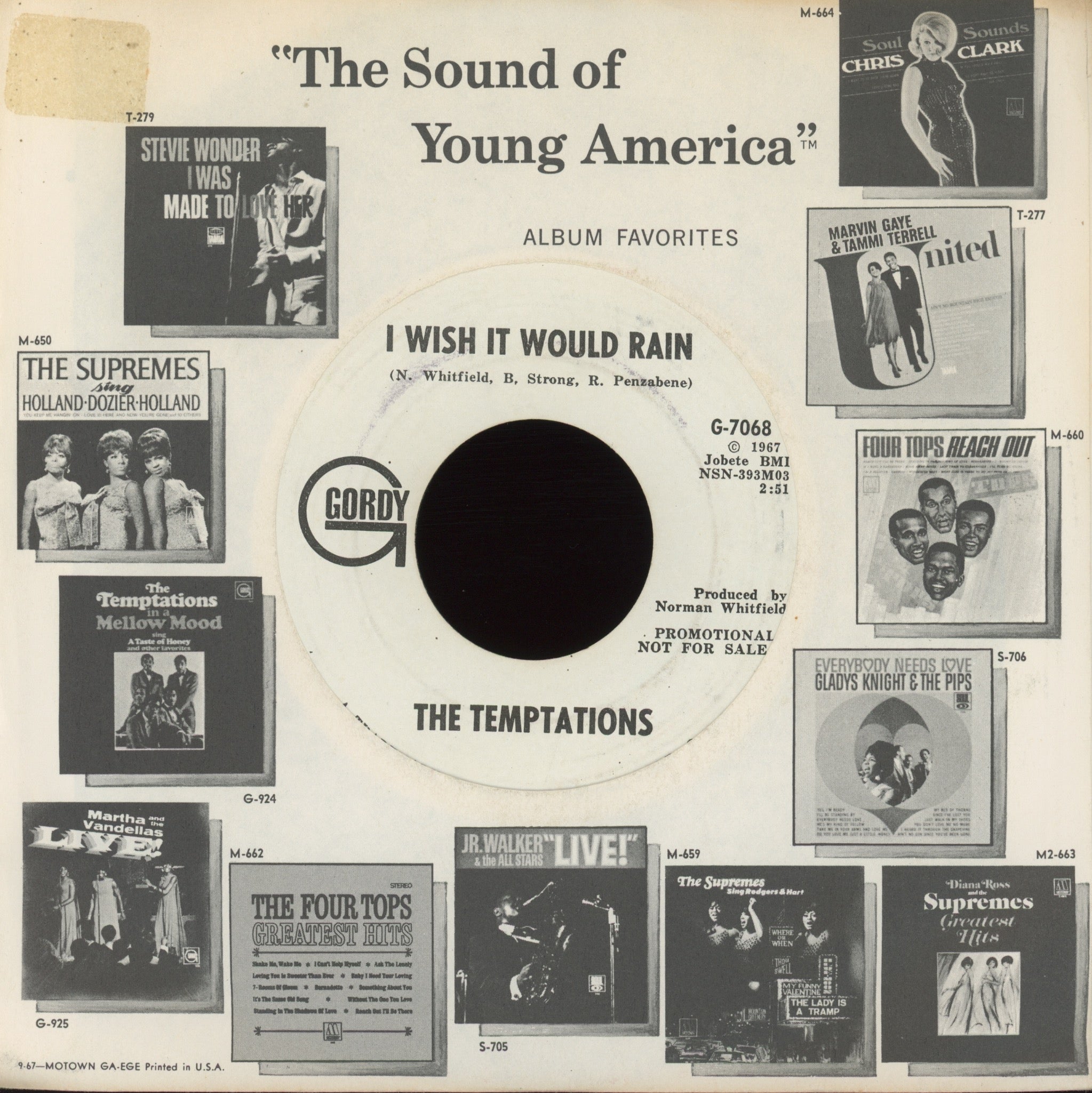 The Temptations - I Wish It Would Rain on Gordy Promo Northern Soul 45
