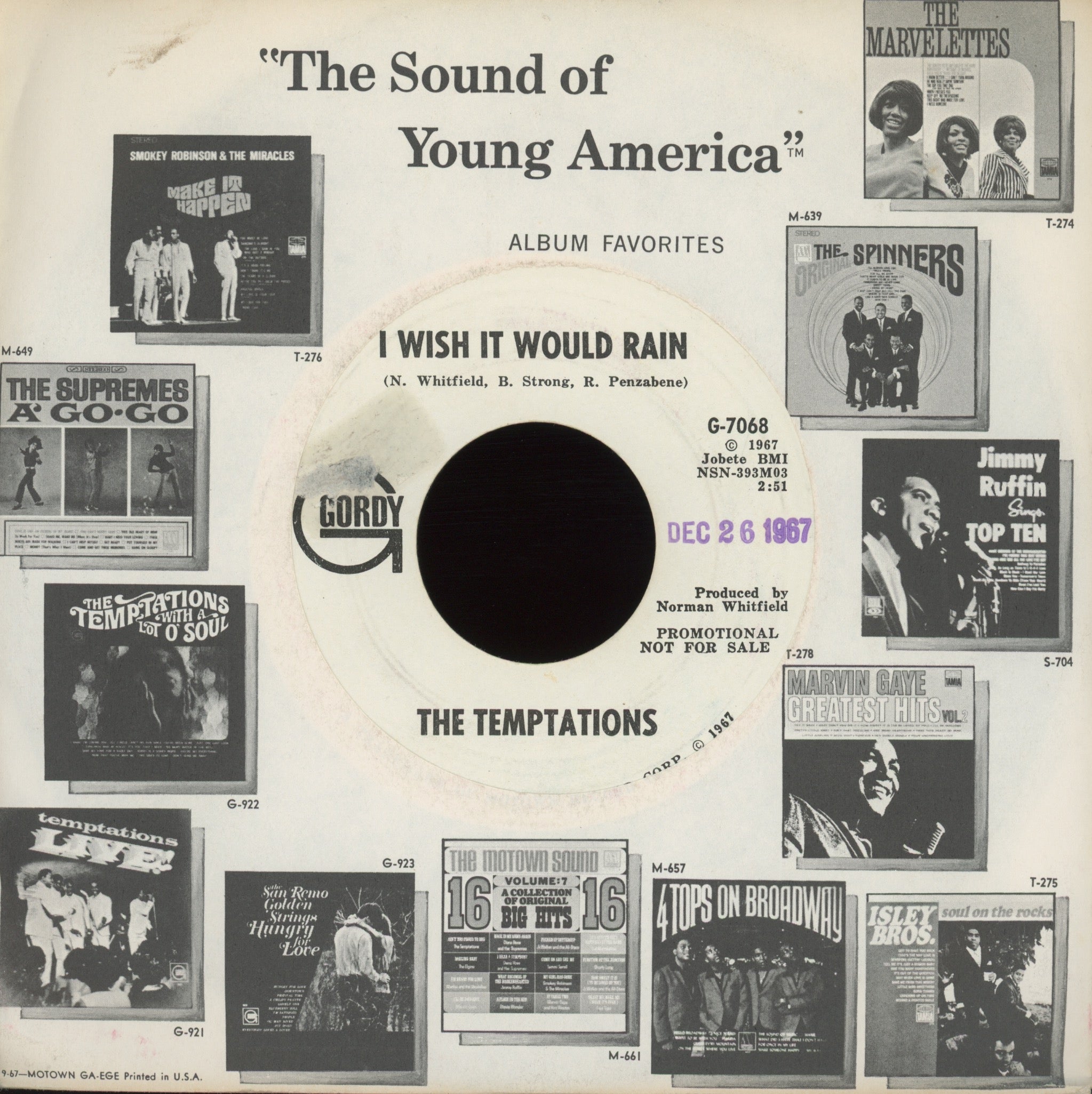 The Temptations - I Wish It Would Rain on Gordy Promo Northern Soul 45