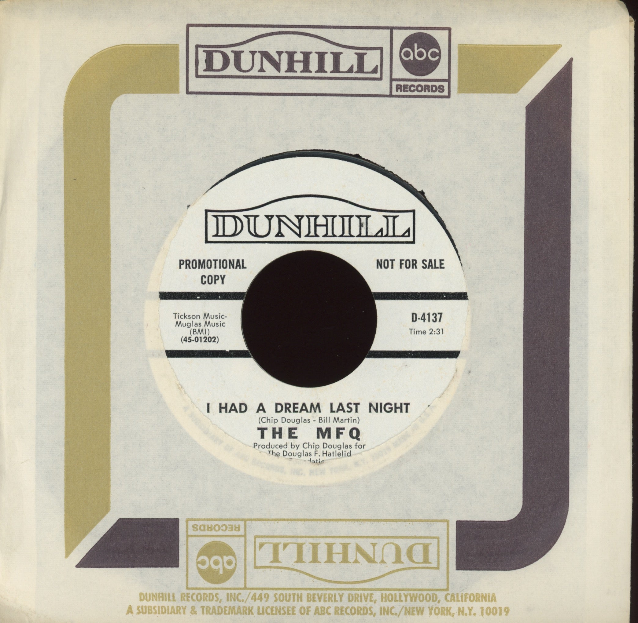 The Modern Folk Quartet - Don't You Wonder on Dunhill Promo Pop Psych 45