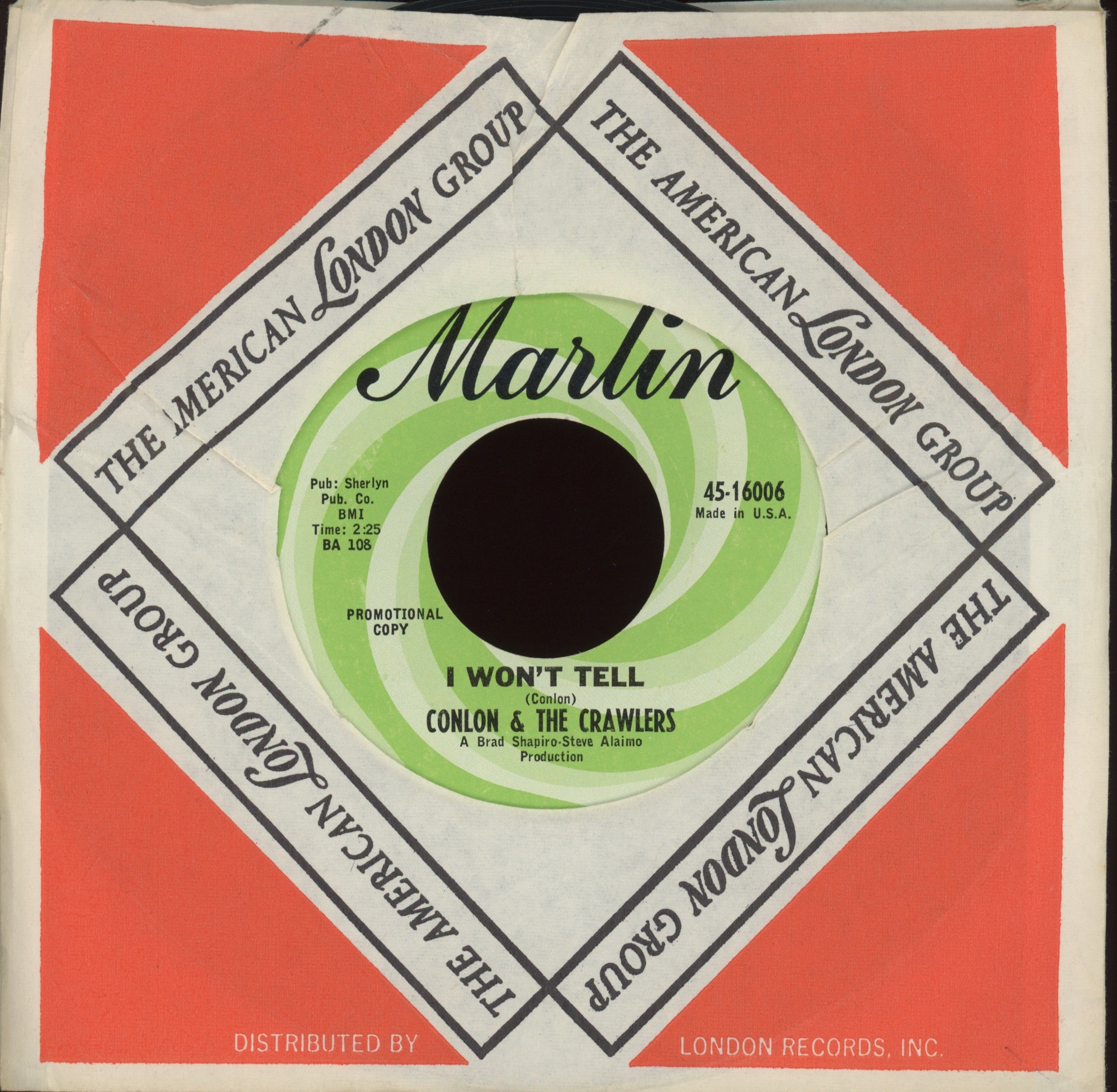 Conlon & The Crawlers - I Won't Tell on Marlin Promo Garage 45