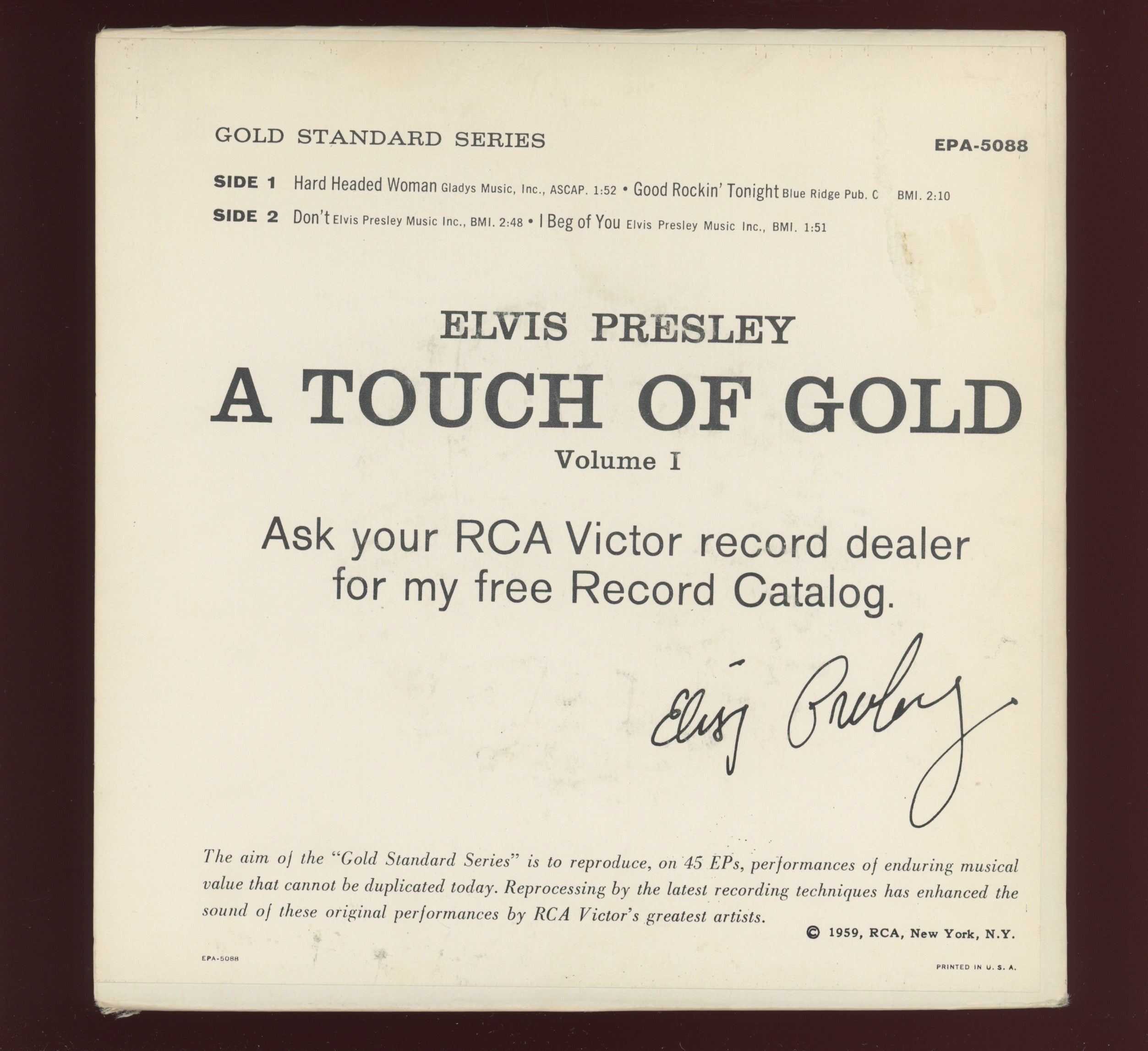 Elvis Presley - A Touch Of Gold Volume I on RCA EPA 5088 Rare Orange Label EP 45 With Cover