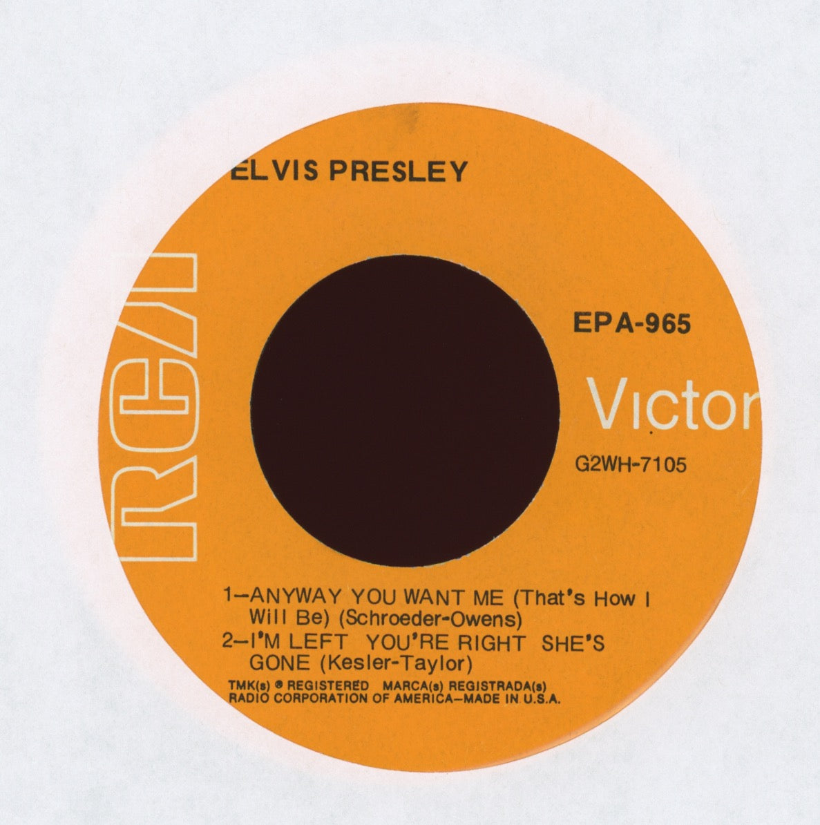 Elvis Presley - Any Way You Want Me on RCA EPA 965 Rare Orange Label EP 45 With Cover