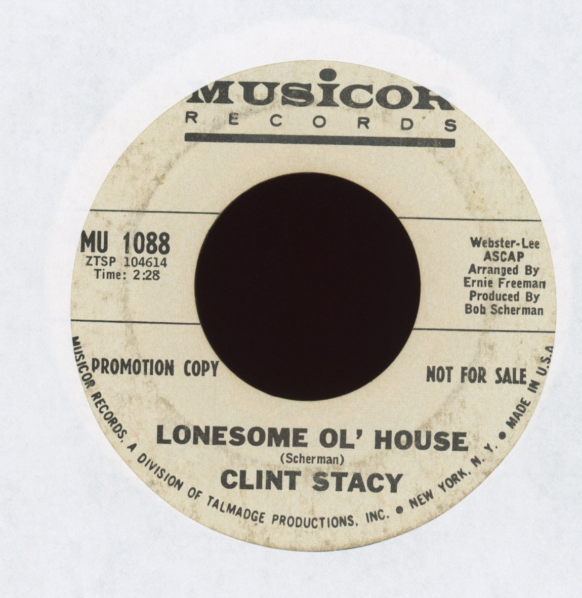 Clint Stacy - The Work Song on Musicor Promo R&B Popcorn 45