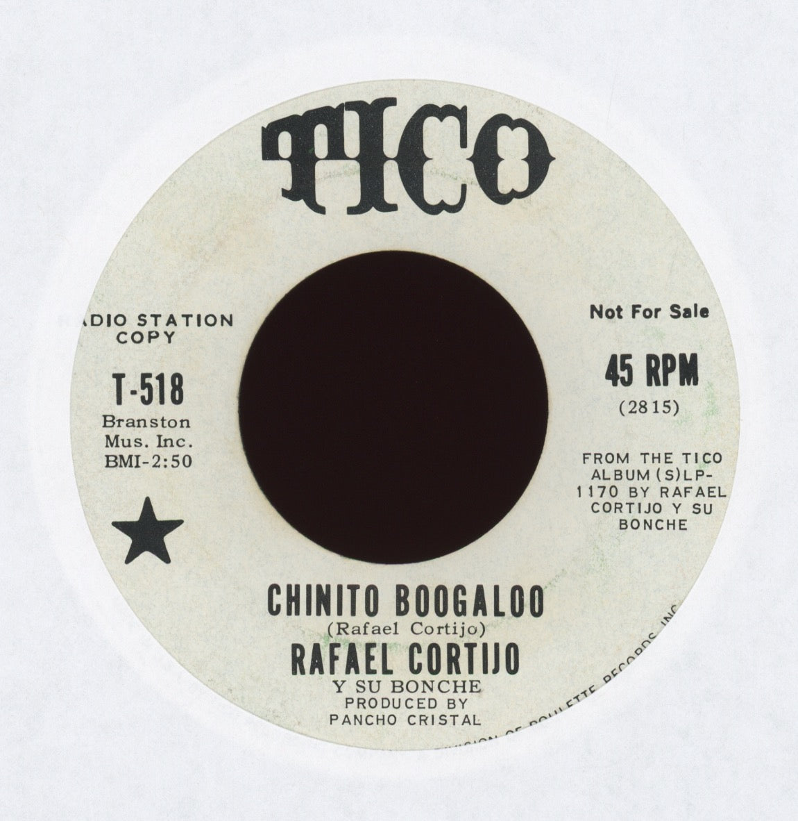 Rafael Cortijo Y Su Bonche - Chinito Boogaloo on Tico Promo Latin Boogaloo 45
