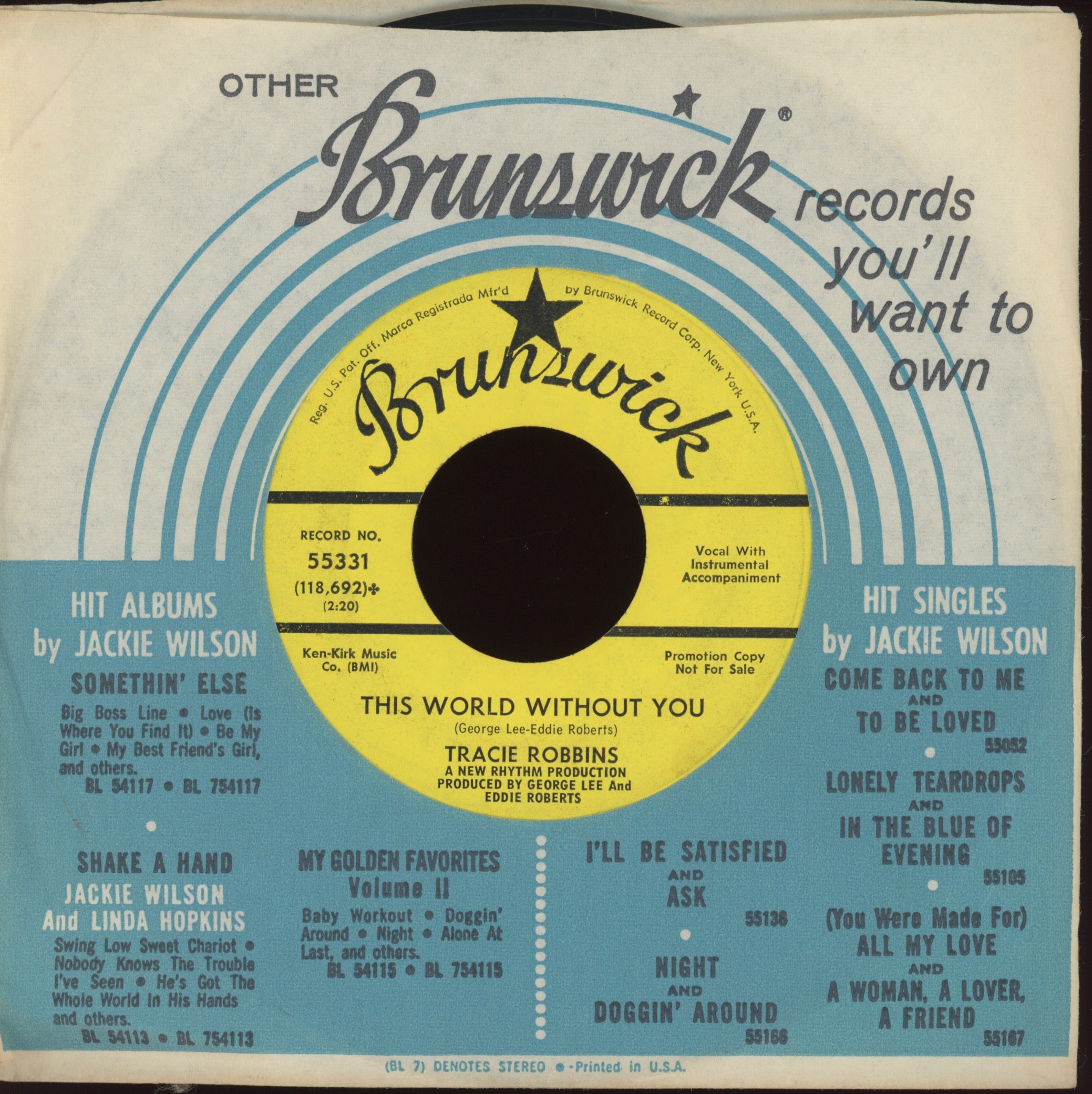 Tracie Robbins - This World Without You on Brunswick Promo Northern Soul 45