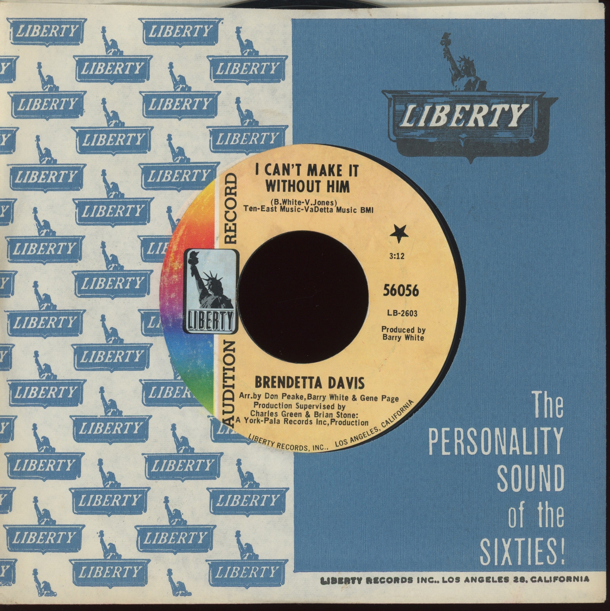 Brendetta Davis - I Can't Make It Without Him on Liberty Promo Northern Soul 45