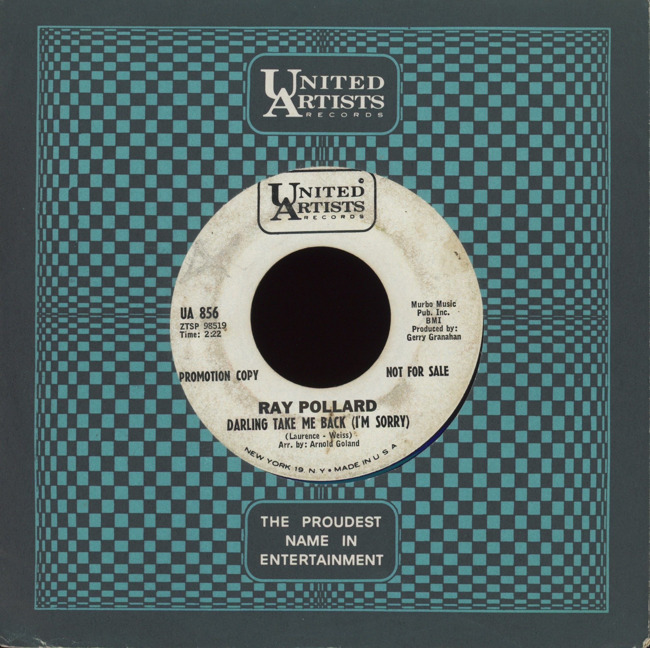 Ray Pollard - Darling Take Me Back (I'm Sorry) on UA Promo Northern Soul Popcorn 45