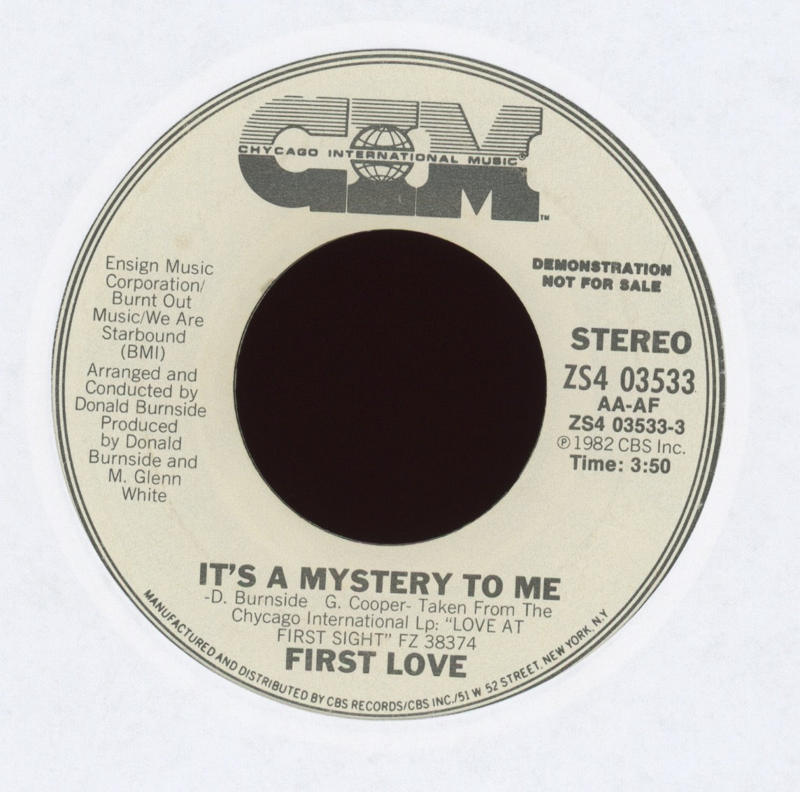 First Love - It's A Mystery To Me on CIM Promo Modern Soul 45