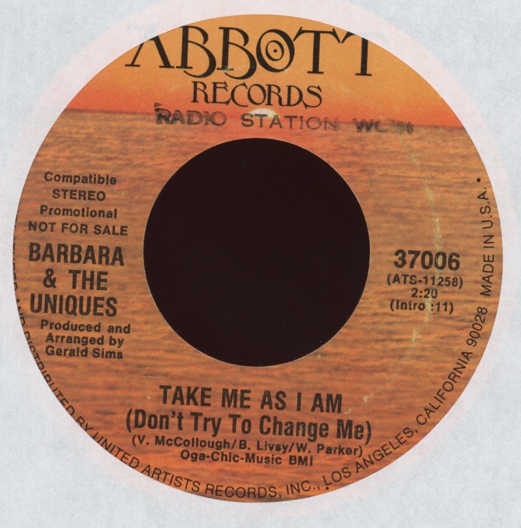 Barbara And The Uniques - Take Me As I Am (Don't Try To Change Me) on Abbott Promo Soul 45