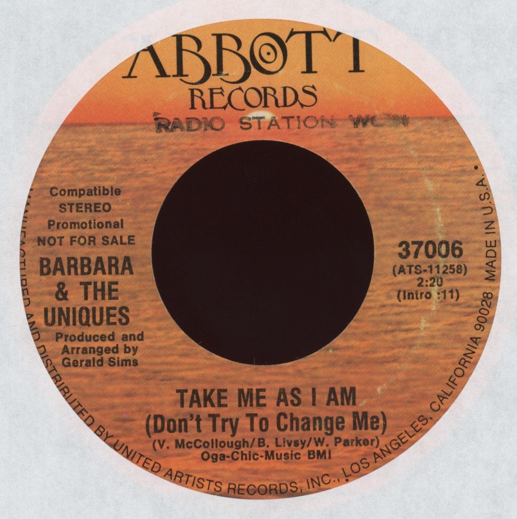 Barbara And The Uniques - Take Me As I Am (Don't Try To Change Me) on Abbott Promo Soul 45