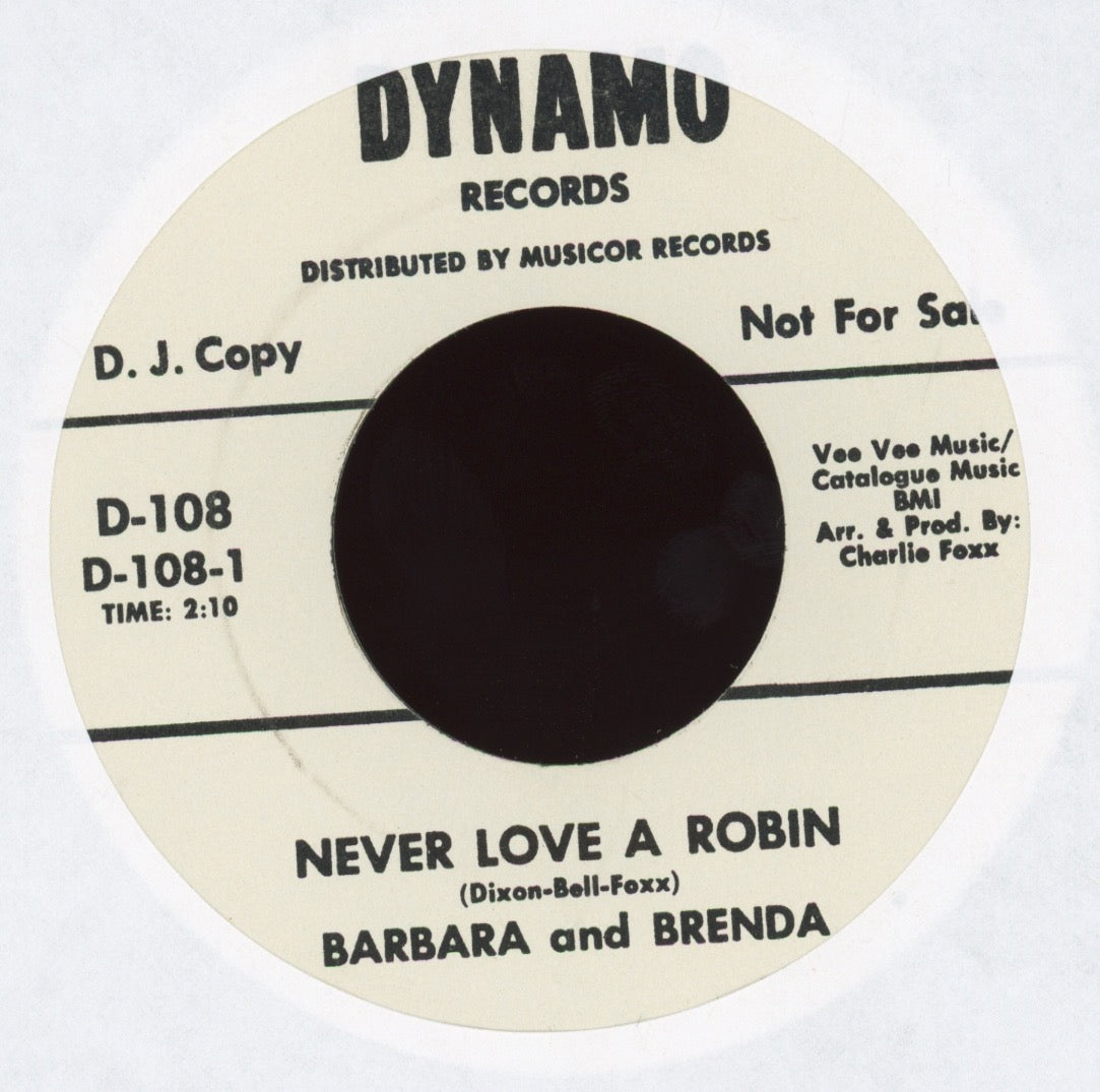 Barbara And Brenda - Never Love A Robin on Dynamo Promo Northern Soul 45
