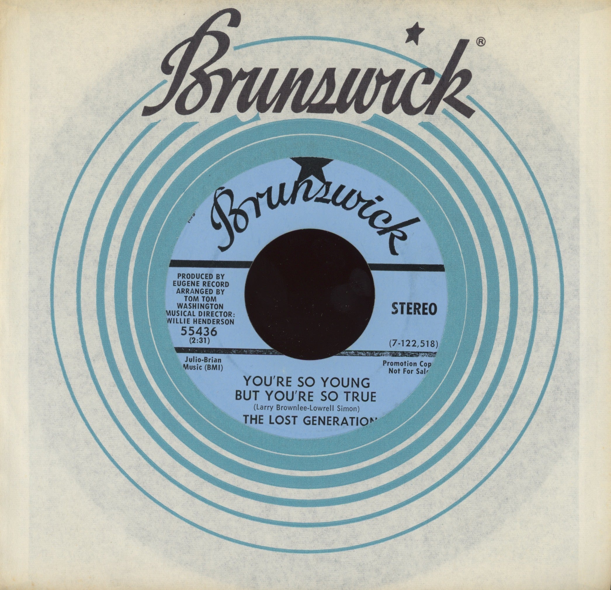 The Lost Generation - You're So Young But You're So True on Brunswick Promo Northern Soul 45