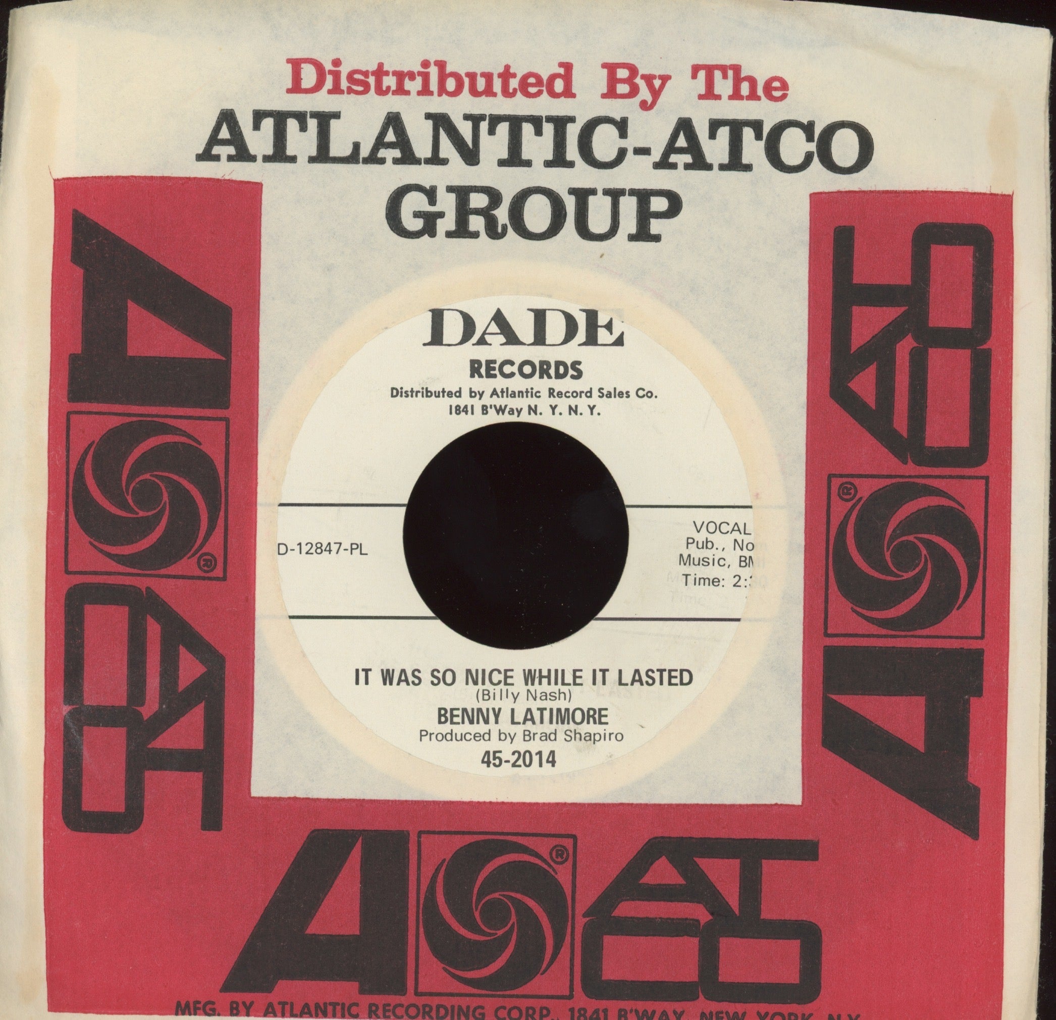 Benny Latimore - It Was So Nice While It Lasted on Dade Promo Northern Soul 45