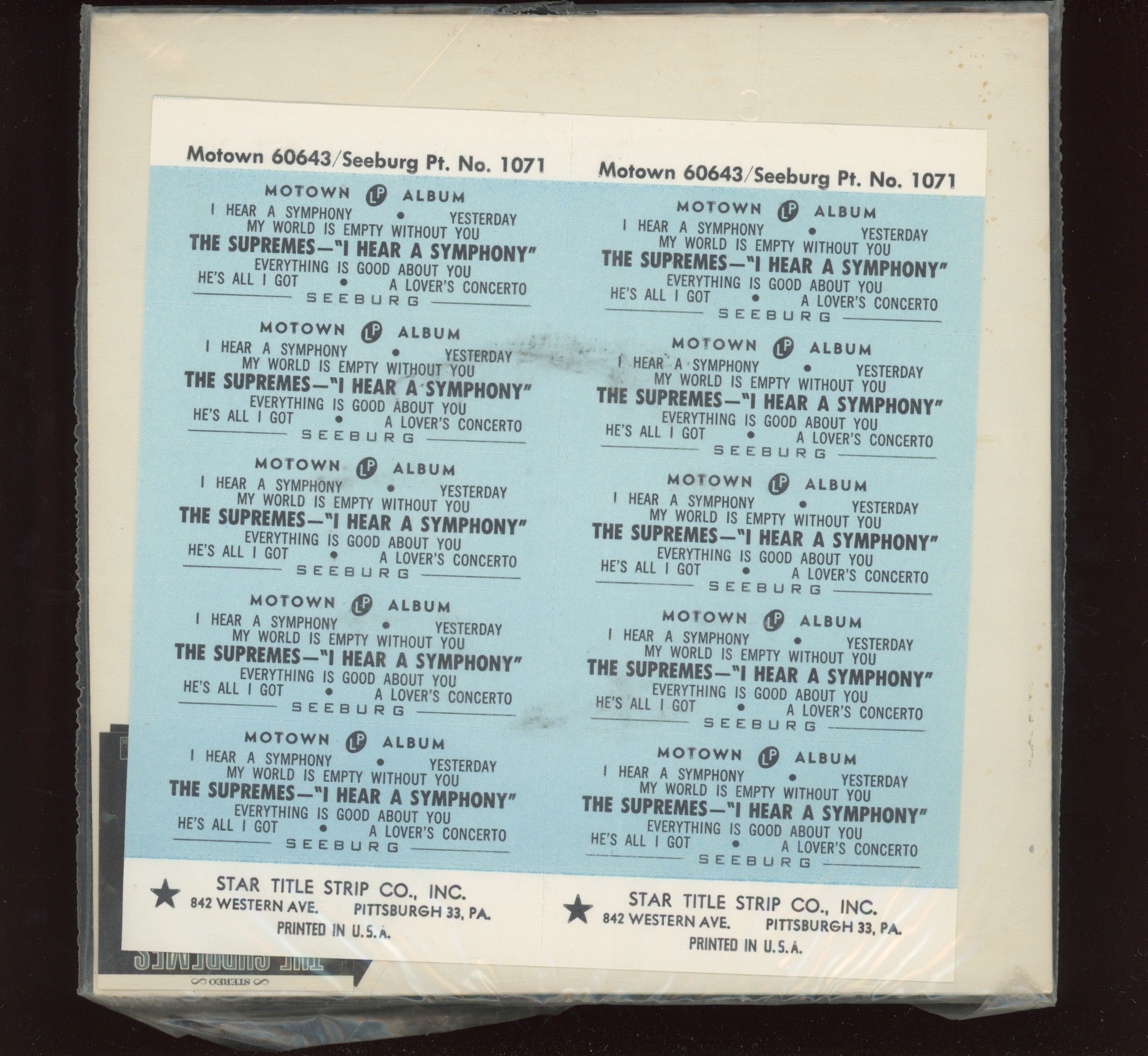 The Supremes - I Hear A Symphony on Motown 60643 Soul Jukebox EP 7" Sealed