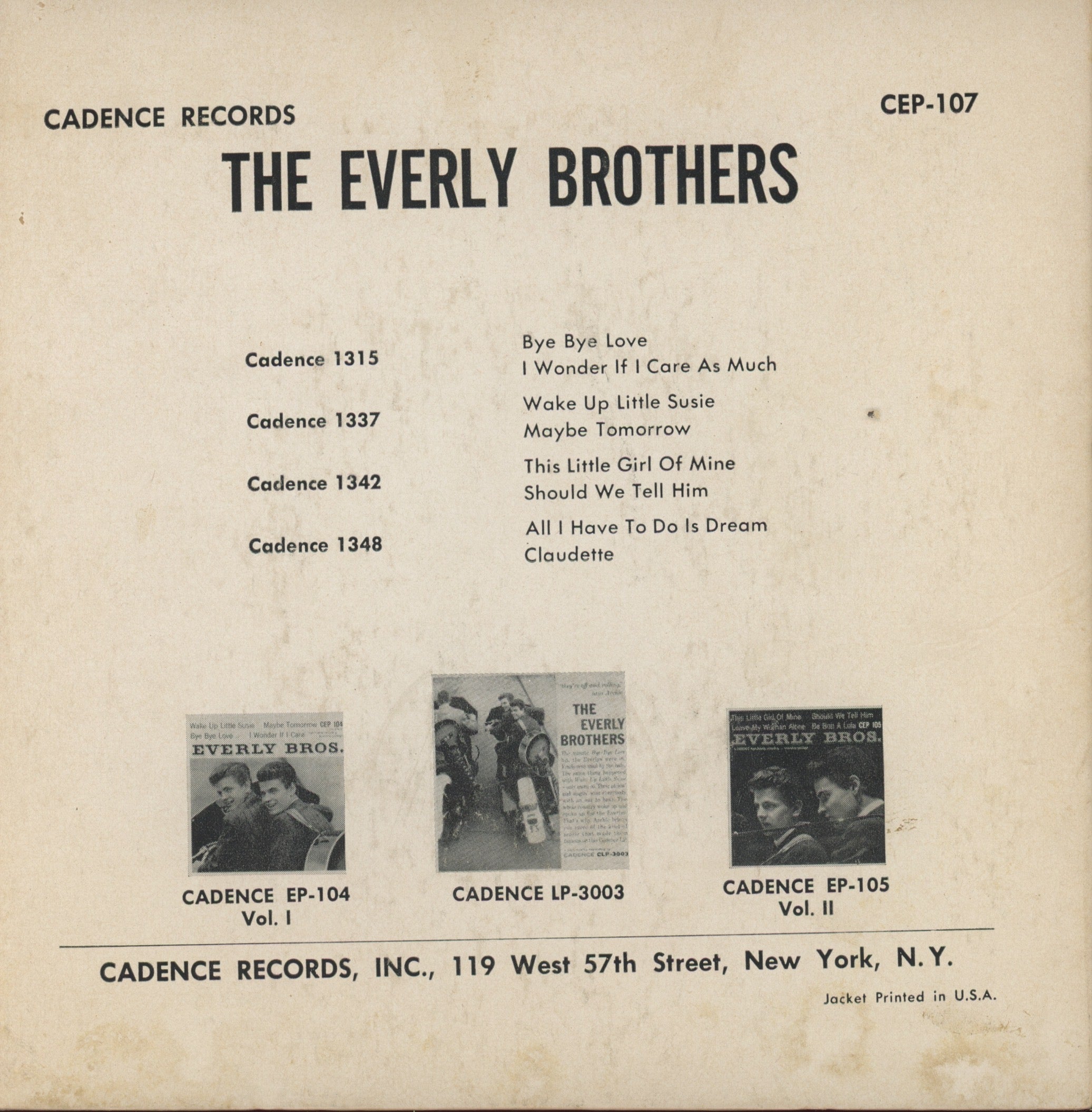 Everly Brothers - The Everly Brothers on Cadence CEP 107 EP 45 With Picture Cover