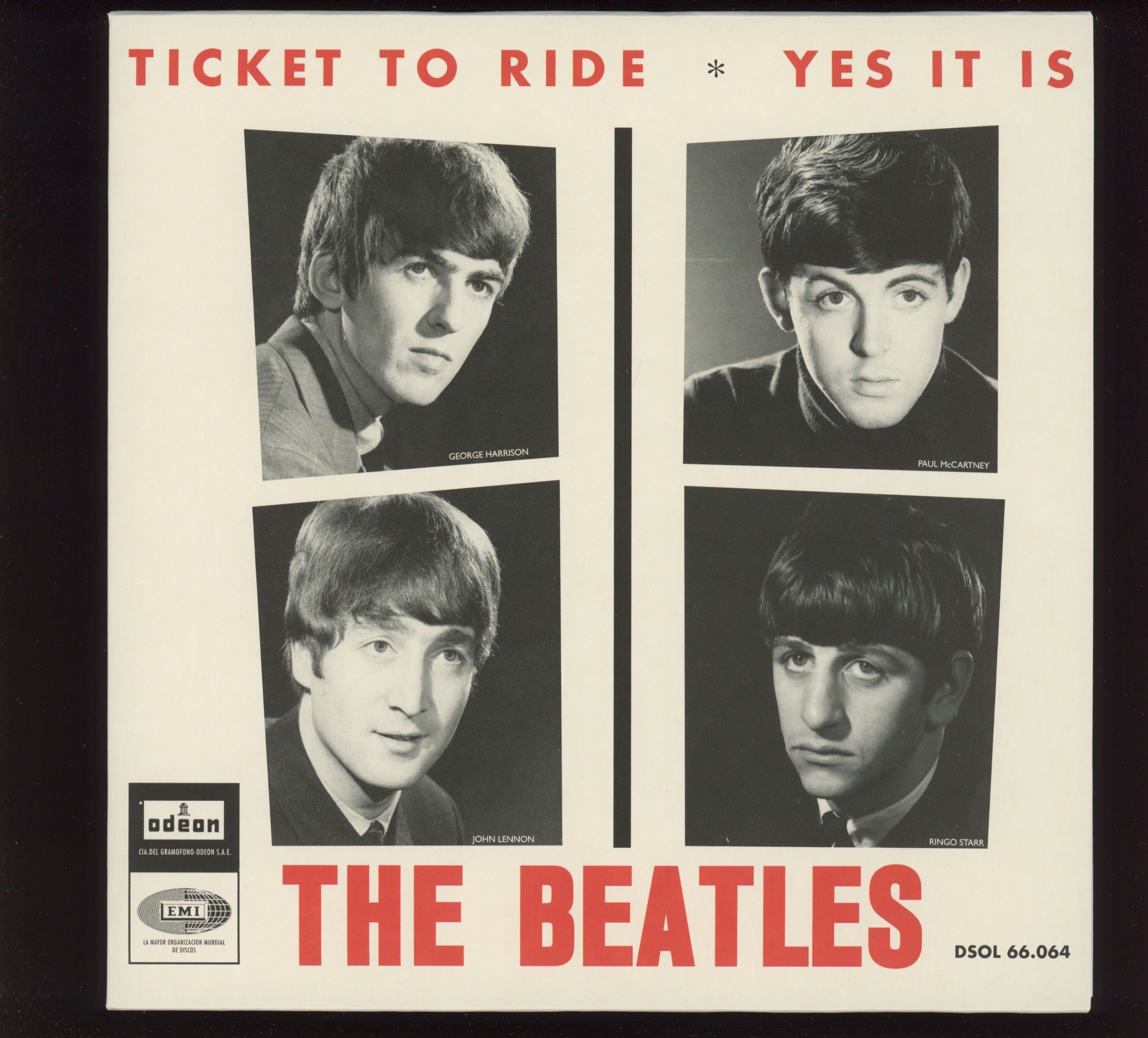 The Beatles - Ticket To Ride / Yes It Is on Odeon 7" Reissue With Picture Cover