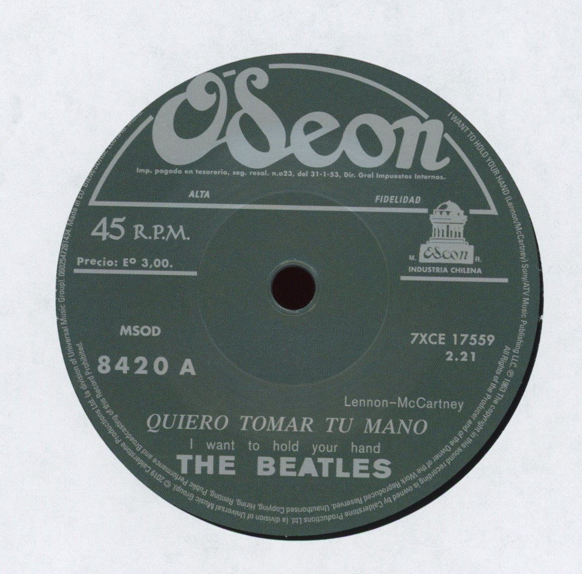 The Beatles Los Beatles - I Want To Hold Your Hand / She Loves You on Odeon 7" Reissue With Picture Cover