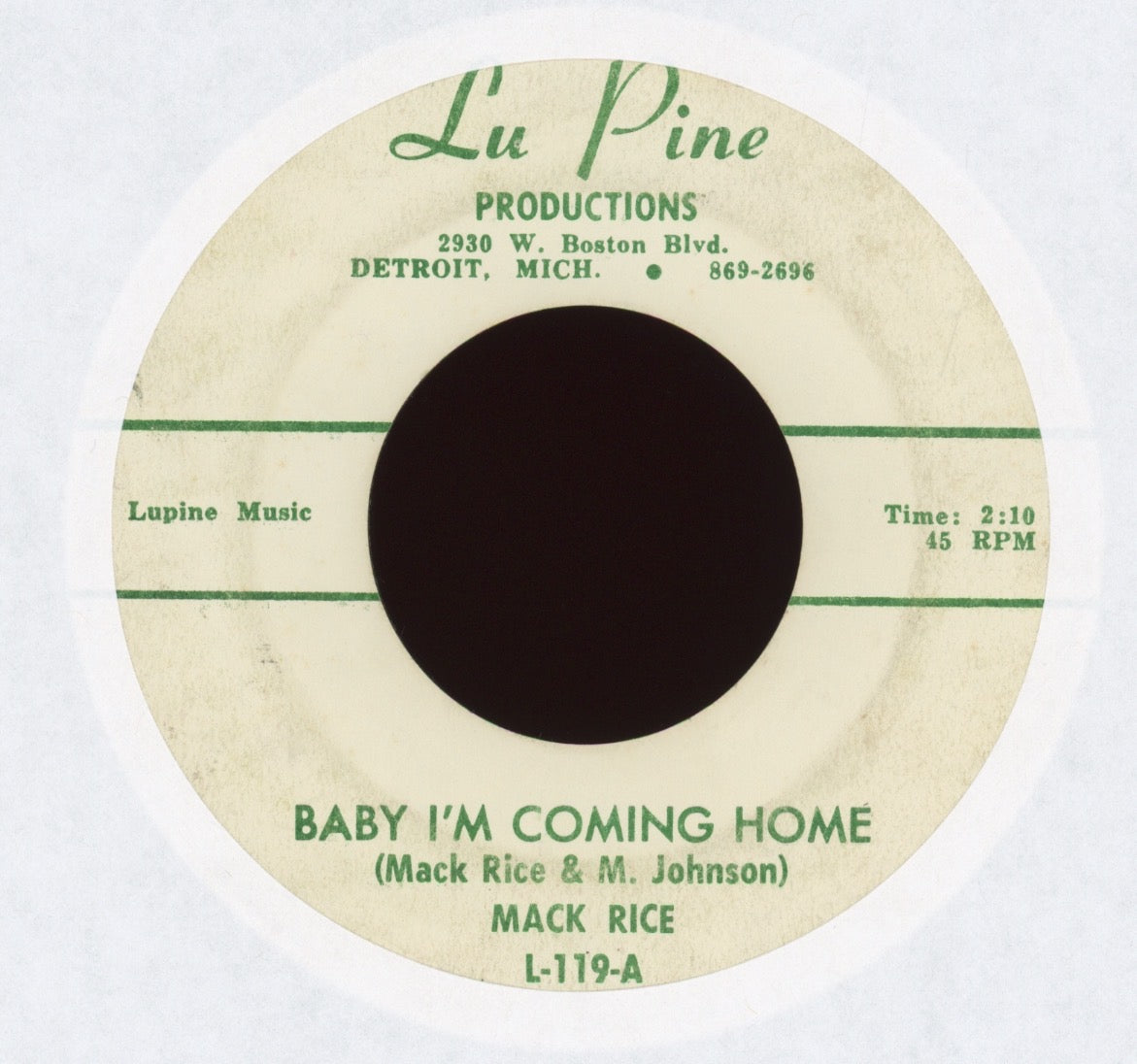 Sir Mack Rice - Baby I'm Coming Home on Lu Pine R&B 45