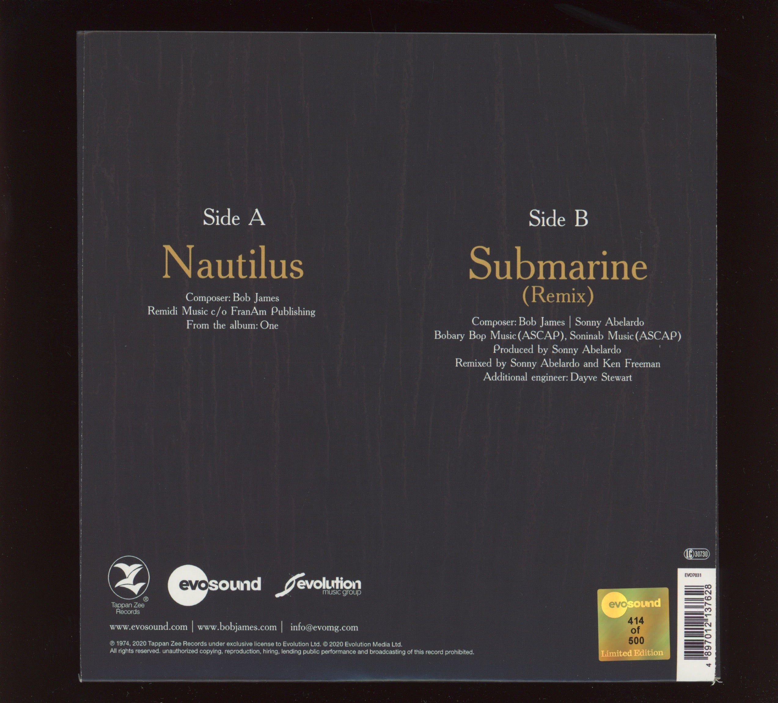 Bob James - Nautilus on Evosound Gold Vinyl 7" 45 RPM With Picture Sleeve