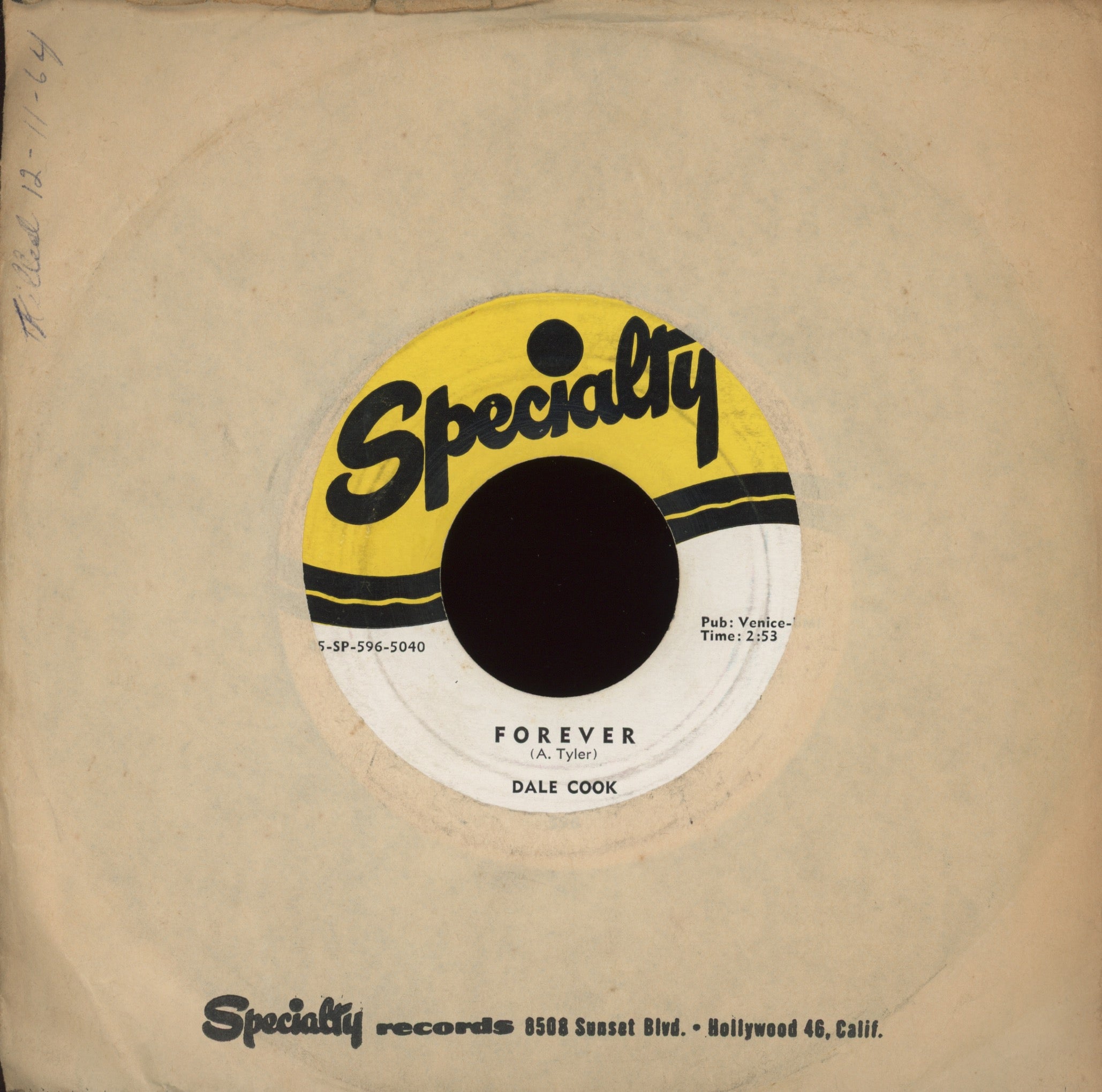 Dale Cook (Sam Cooke) - Lovable on Specialty R&B 45