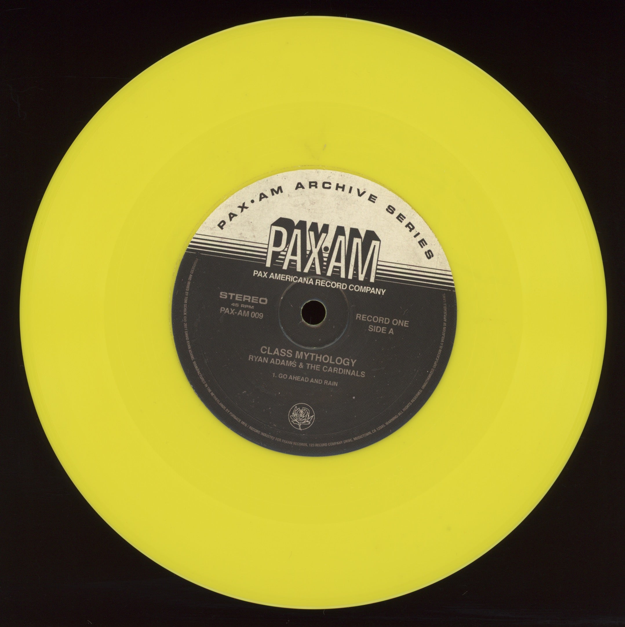 Ryan Adams & The Cardinals - Class Mythology on Pax Americana RSD 2011 Ltd Yellow / Orange 7" With Picture Cover
