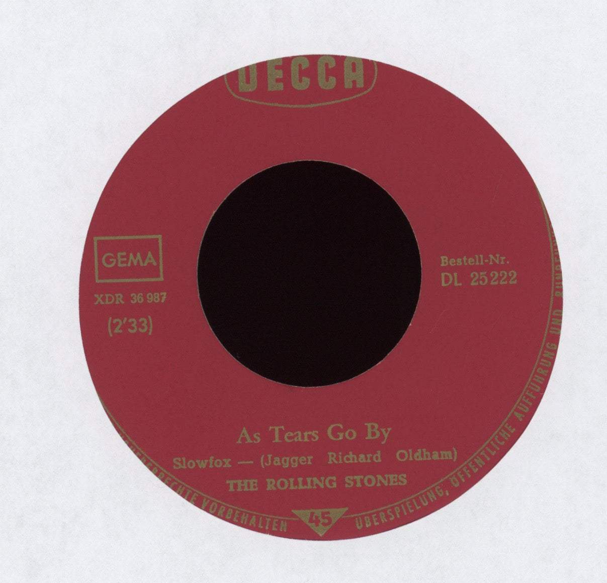The Rolling Stones - 19th Nervous Breakdown / As Tears Go By on Decca German 45 With Picture Sleeve