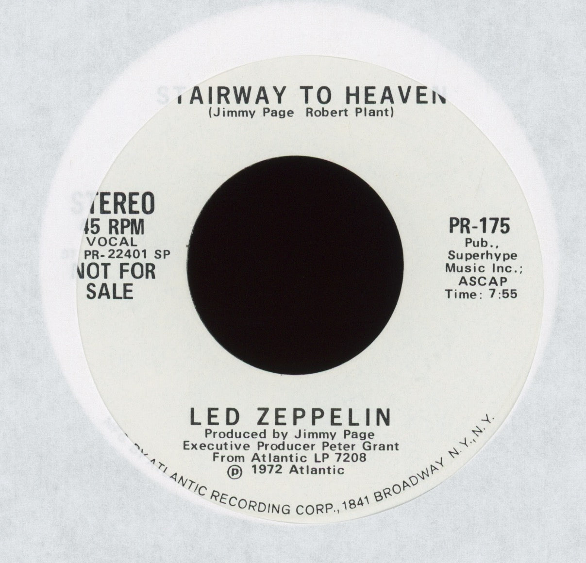 Led Zeppelin - Stairway To Heaven on Atlantic Rare Stereo / Mono Promo With Picture Sleeve