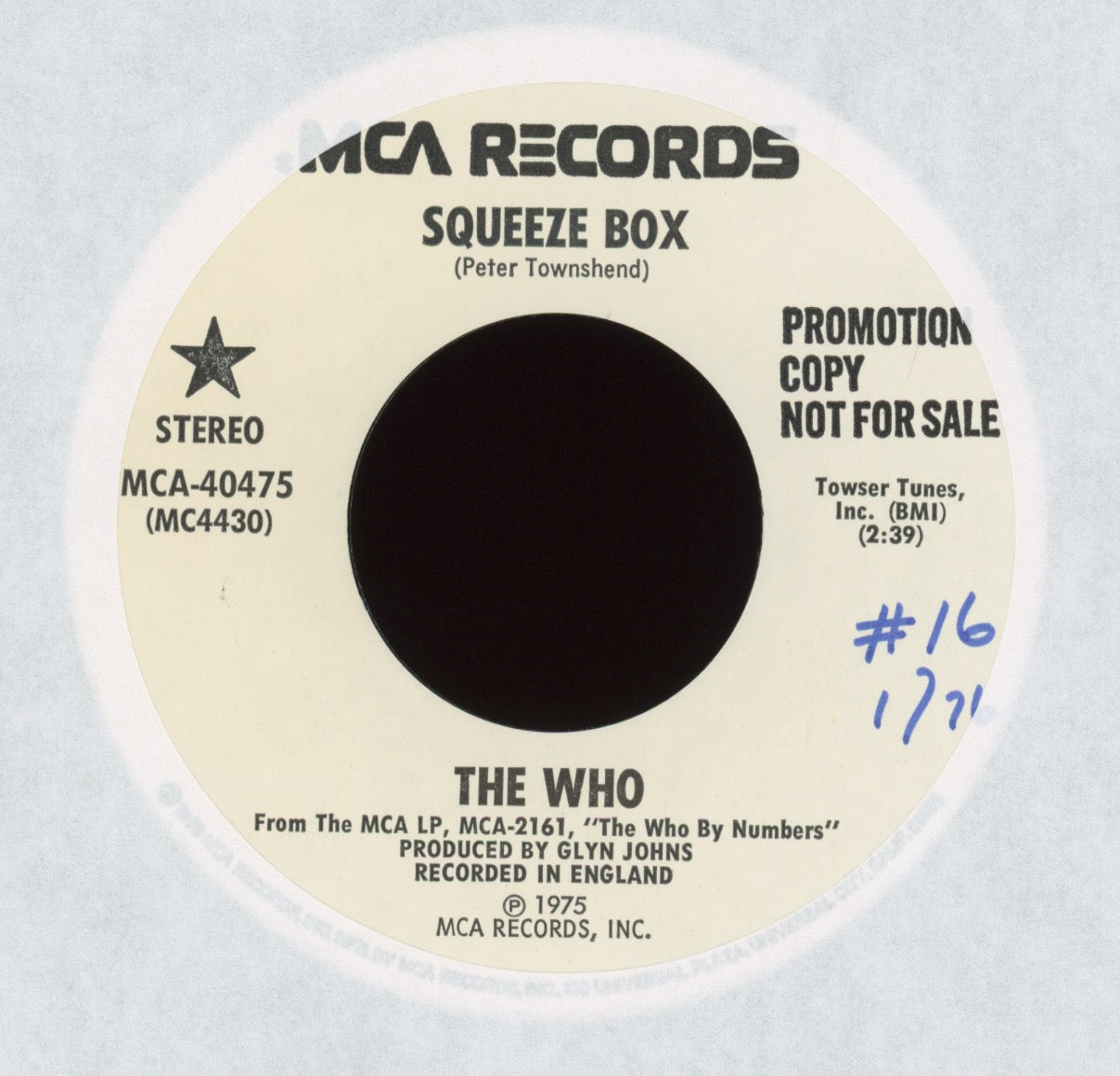 The Who - Squeeze Box on MCA Promo 45 With Picture Sleeve