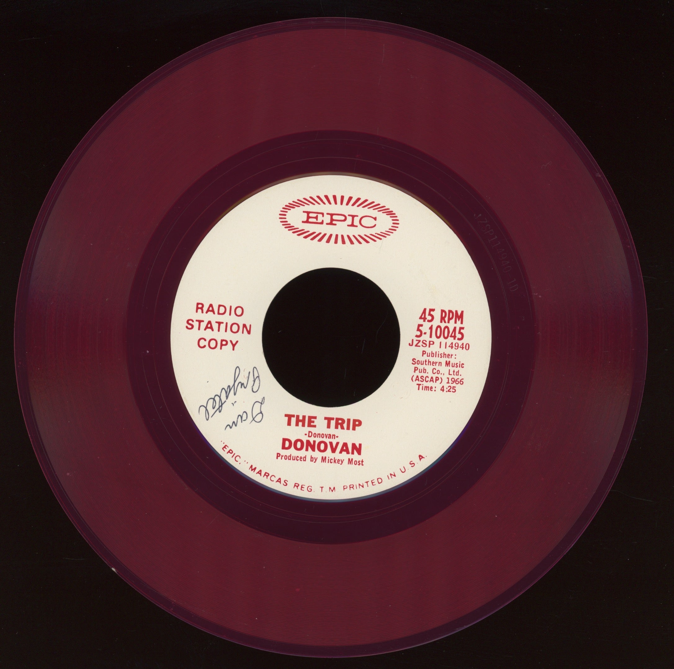 Donovan - Sunshine Superman on Columbia Red Vinyl Promo With Picture Sleeve