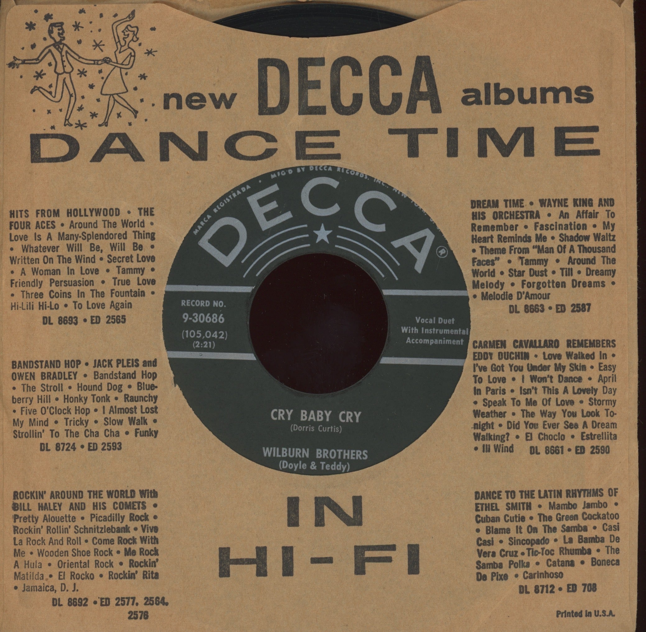 The Wilburn Brothers - Cry Baby Cry on Decca Rockabilly Bop 45