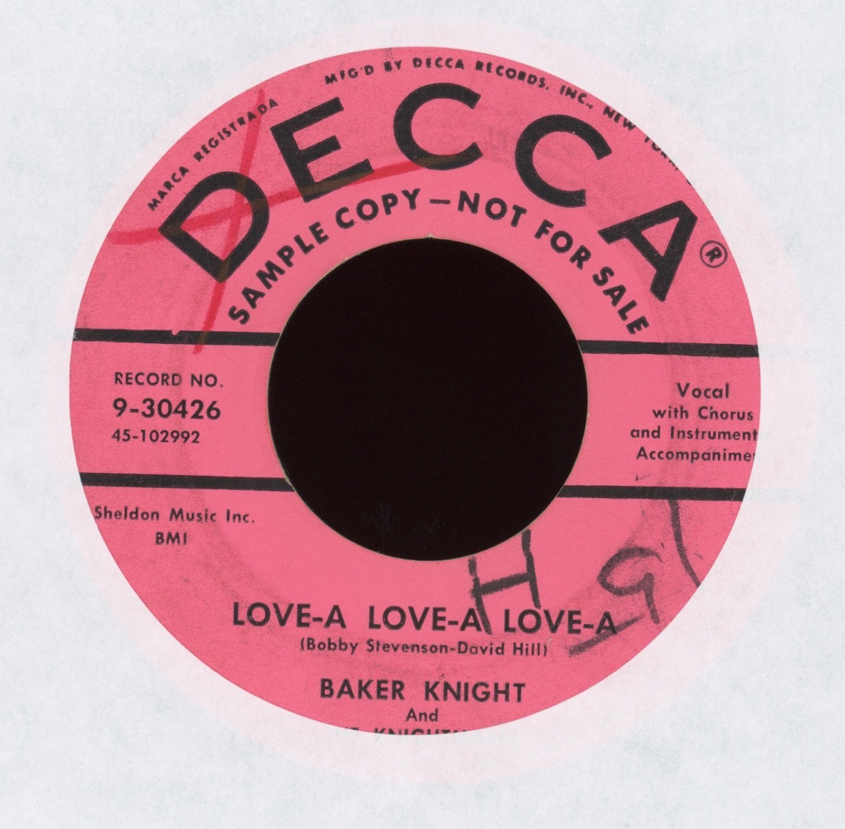 Baker Knight & The Knightmares - Love-A Love-A Love-A / High School Days on Decca Promo Rockabilly 45