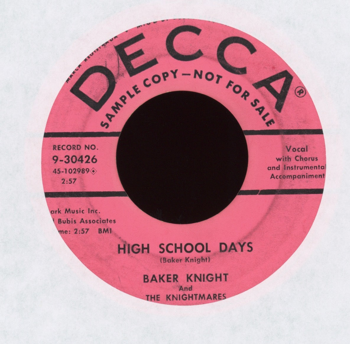 Baker Knight & The Knightmares - Love-A Love-A Love-A / High School Days on Decca Promo Rockabilly 45