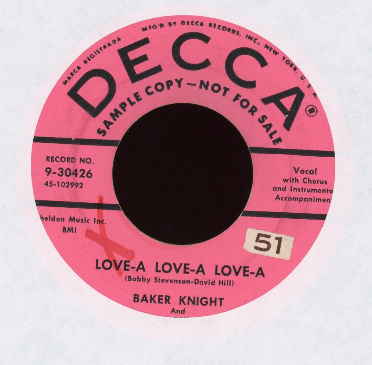 Baker Knight & The Knightmares - Love-A Love-A Love-A / High School Days on Decca Promo Rockabilly 45