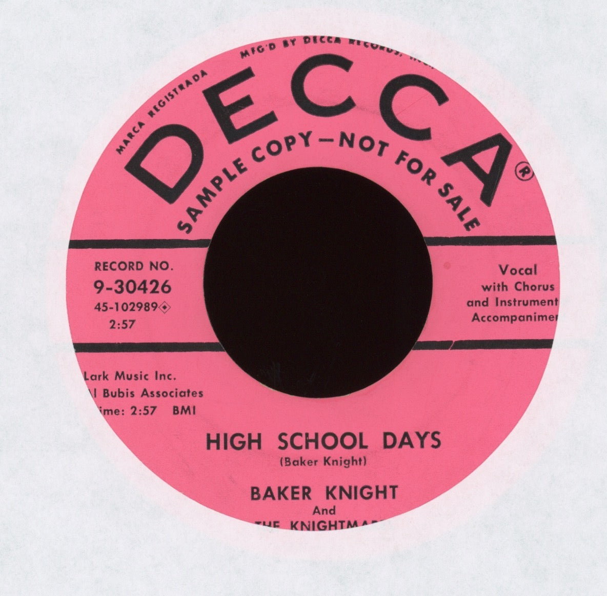Baker Knight & The Knightmares - Love-A Love-A Love-A / High School Days on Decca Promo Rockabilly 45