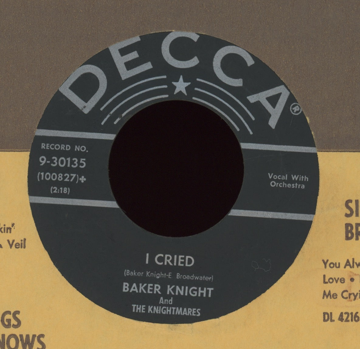 Baker Knight & The Knightmares - Bring My Cadillac Back / I Cried on Decca Rockabilly 45