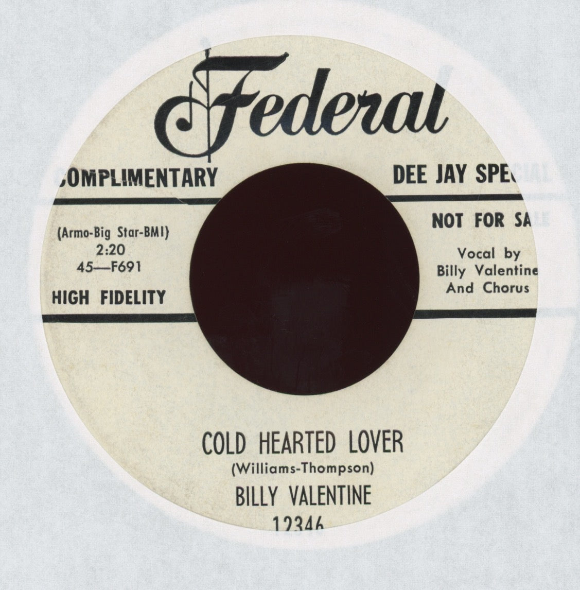 Billy Valentine - Cold Hearted Lover on Federal Promo R&B 45