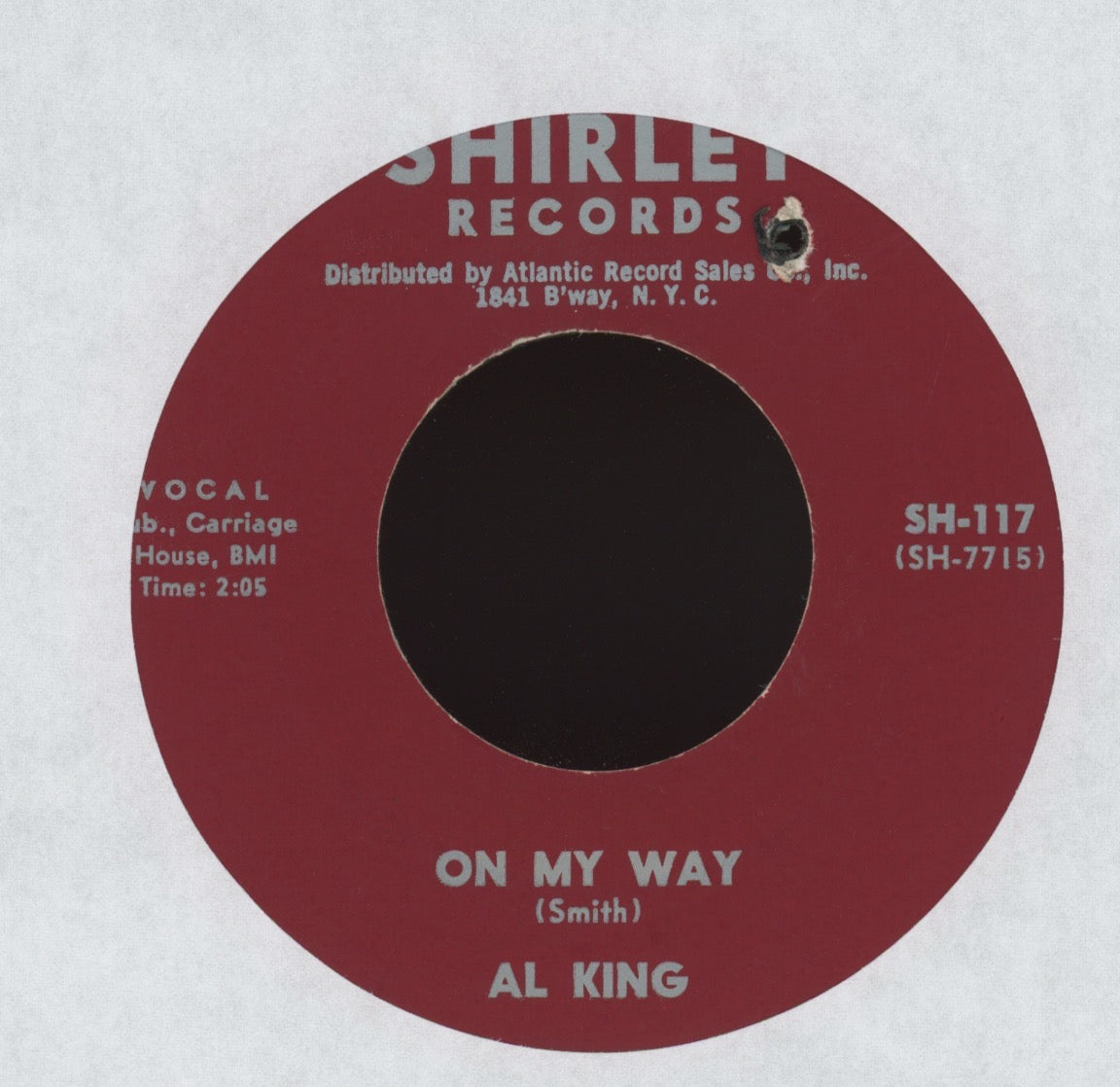 Al King - Reconsider Baby / On My Way on Shirley R&B 45