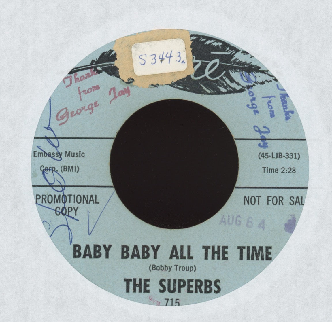 The Superbs - Baby Baby All The Time on Dore Promo Northern Soul 45