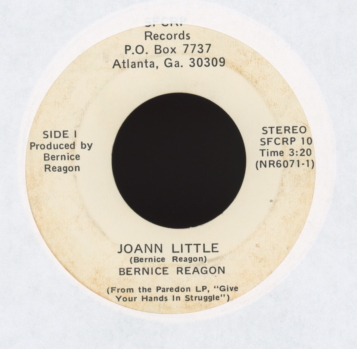 Bernice Johnson Reagon - Joanne Little on SFCRP Records Soul Funk 45 With Picture Sleeve