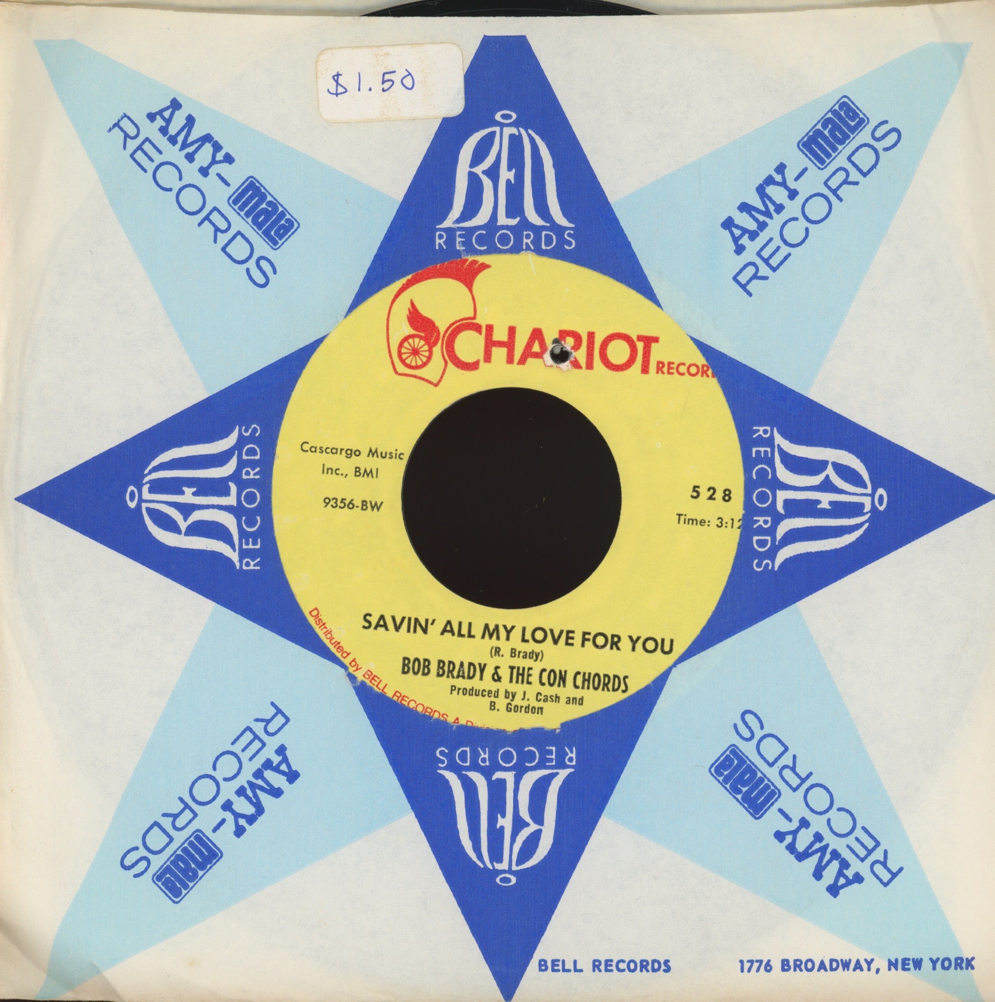 Bob Brady & The Con Chords - Savin' All My Love For You on Chariot Northern Soul 45