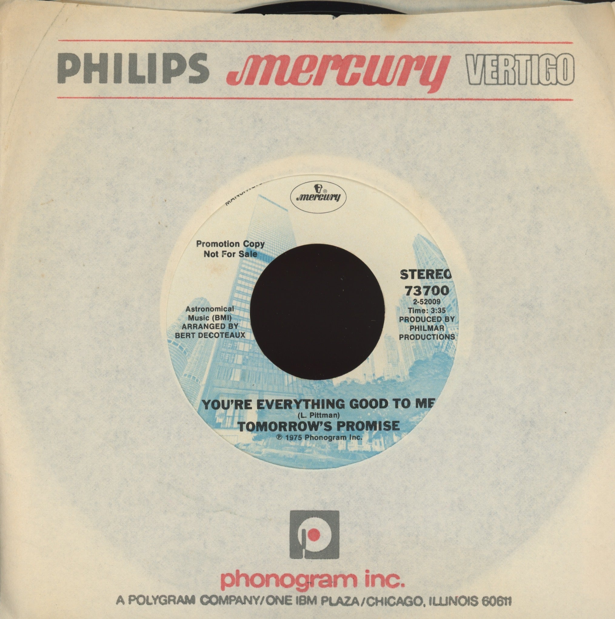 Tomorrow's Promise - You're Everything Good To Me on Mercury Promo 70s Soul 45