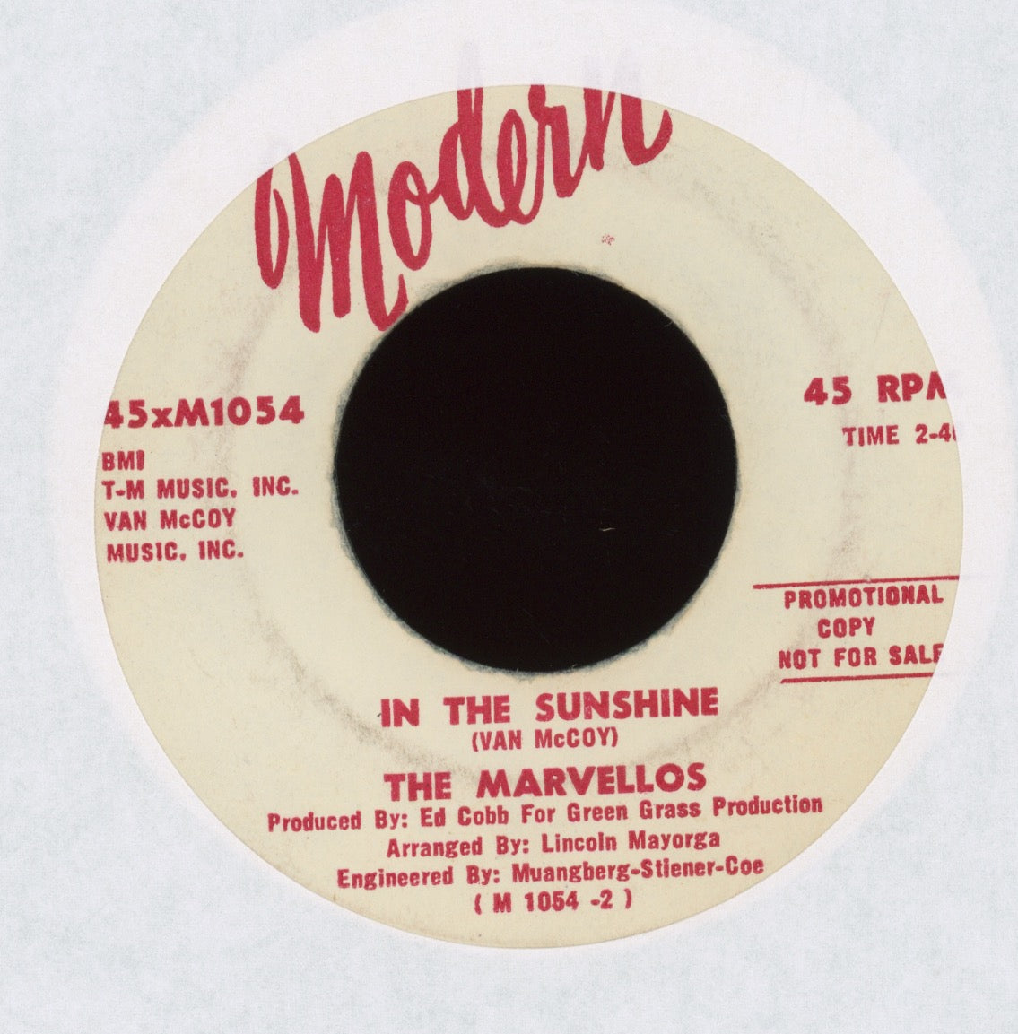 The Marvellos - In The Sunshine on Modern Promo Northern Soul 45