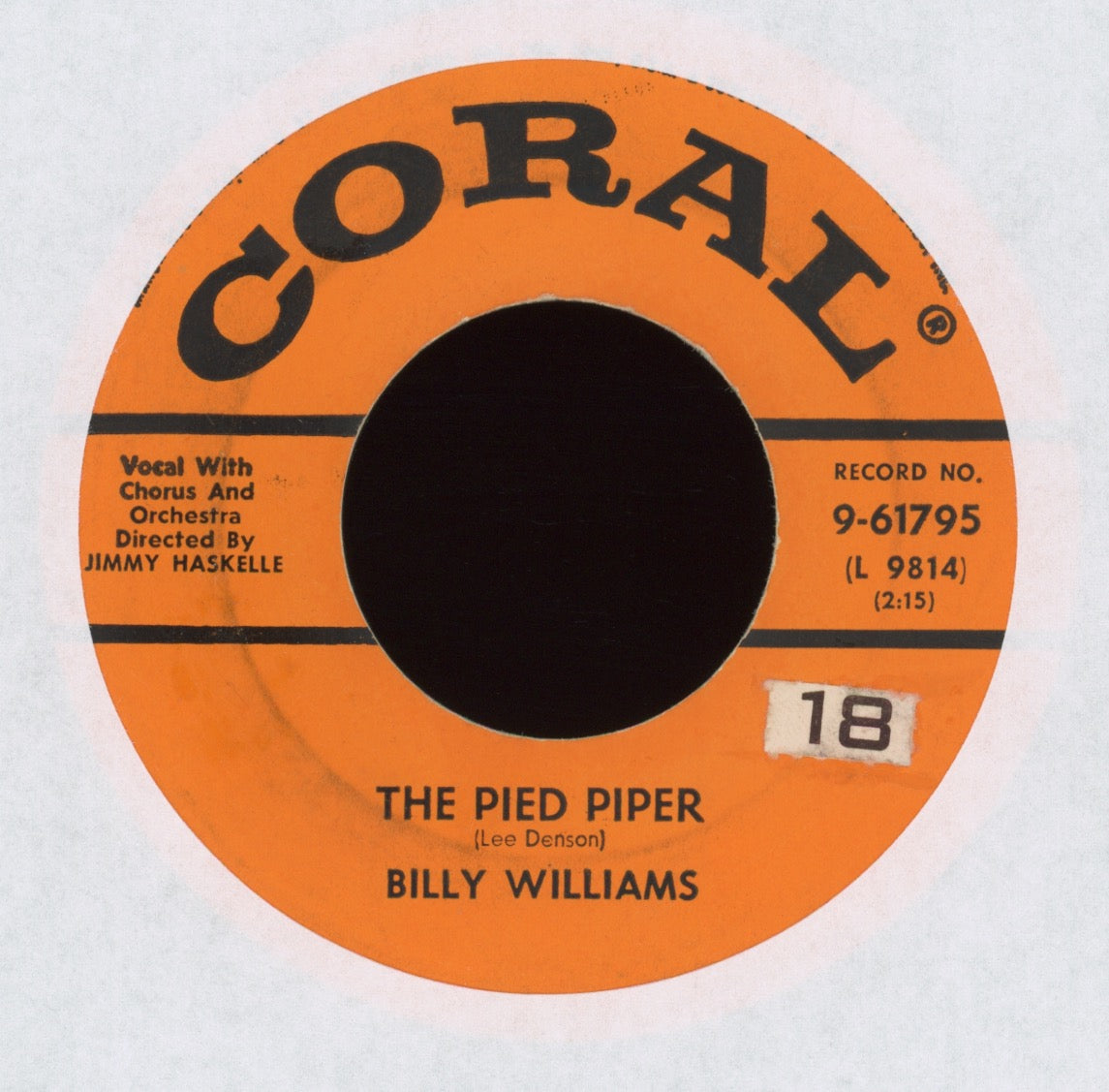 Billy Williams - The Pied Piper on Coral R&B Popcorn 45